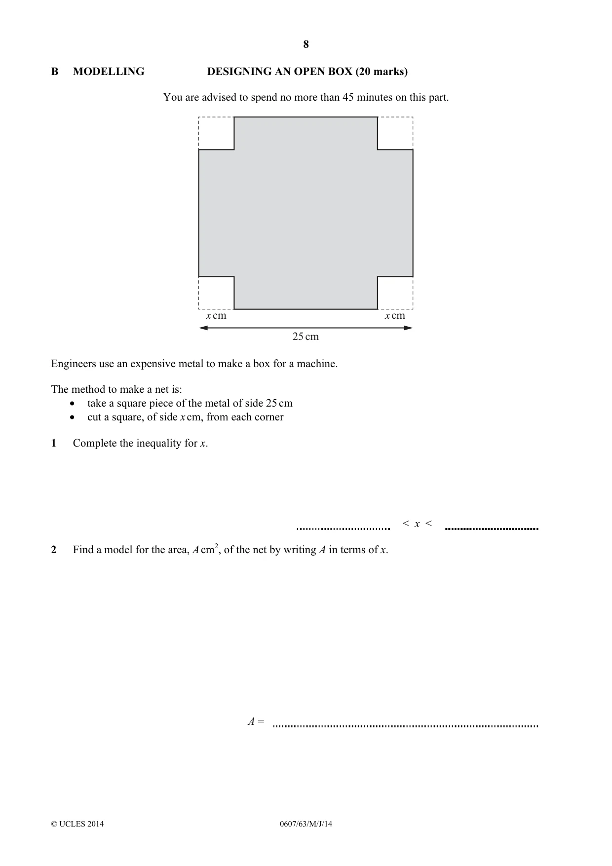 Cambridge IGCSE Mathematics - International 0607 2014 May/June Paper 6 · Variant 3 question paper, page 8 of 12