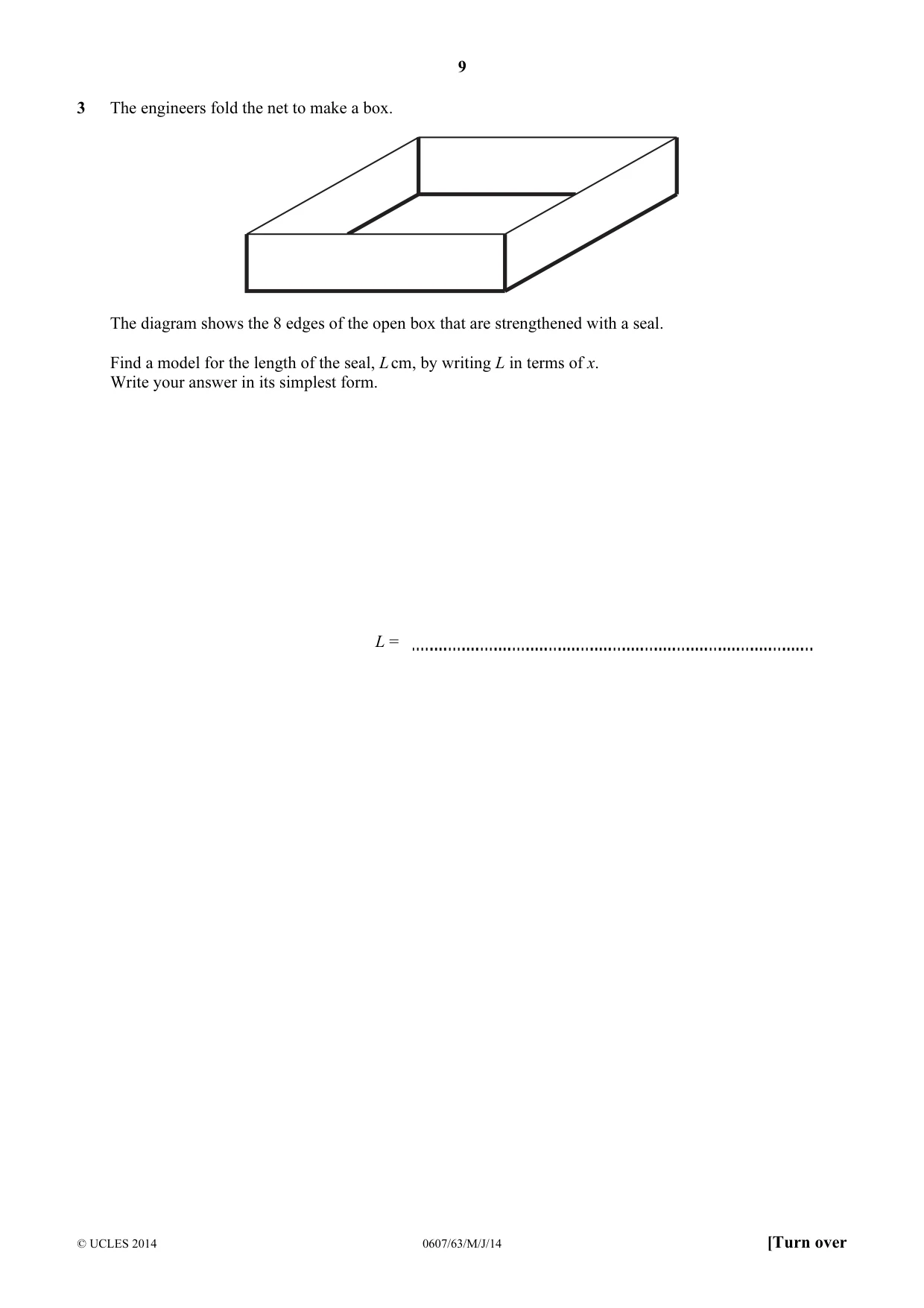 Cambridge IGCSE Mathematics - International 0607 2014 May/June Paper 6 · Variant 3 question paper, page 9 of 12