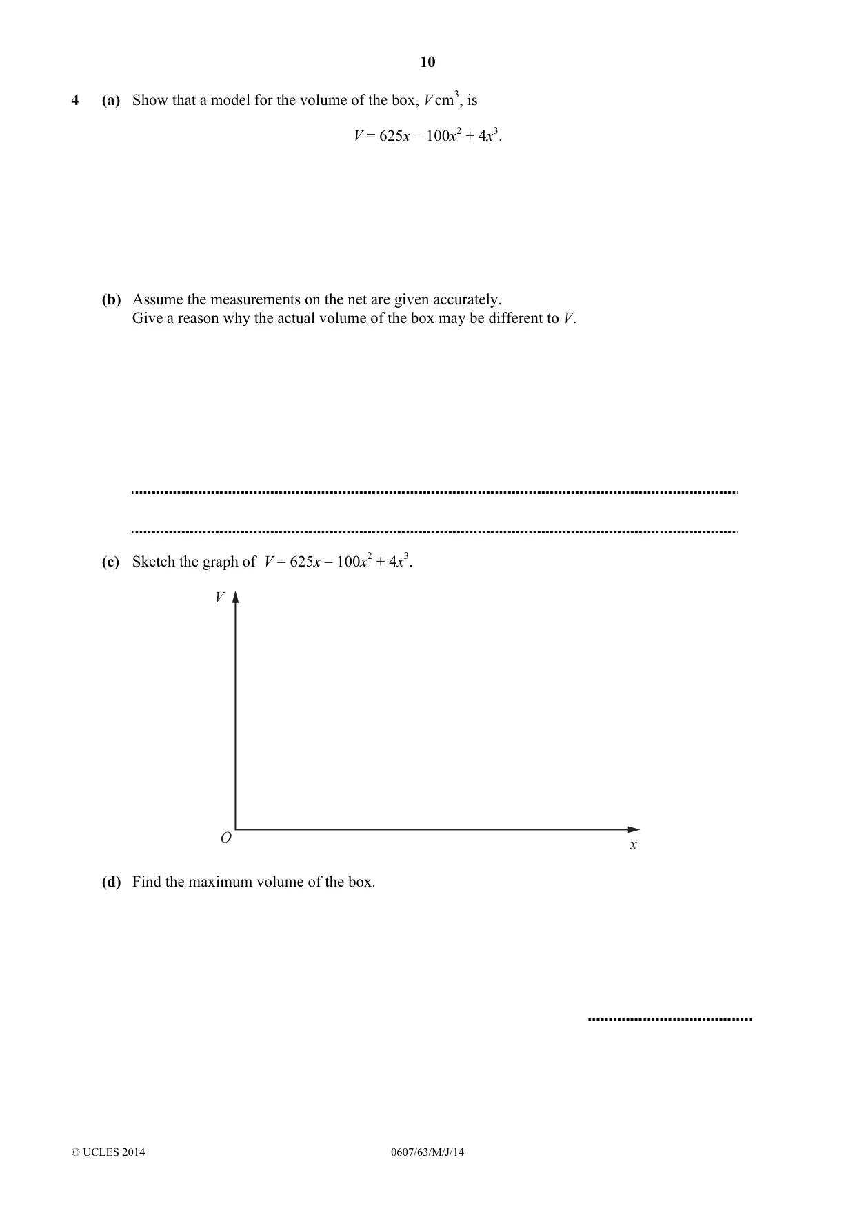Cambridge IGCSE Mathematics - International 0607 2014 May/June Paper 6 · Variant 3 question paper, page 10 of 12