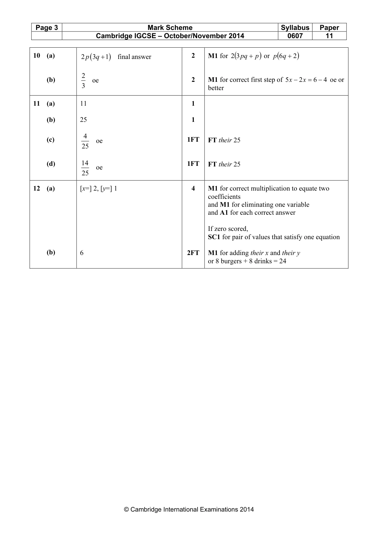 Mark scheme, page 3 of 3