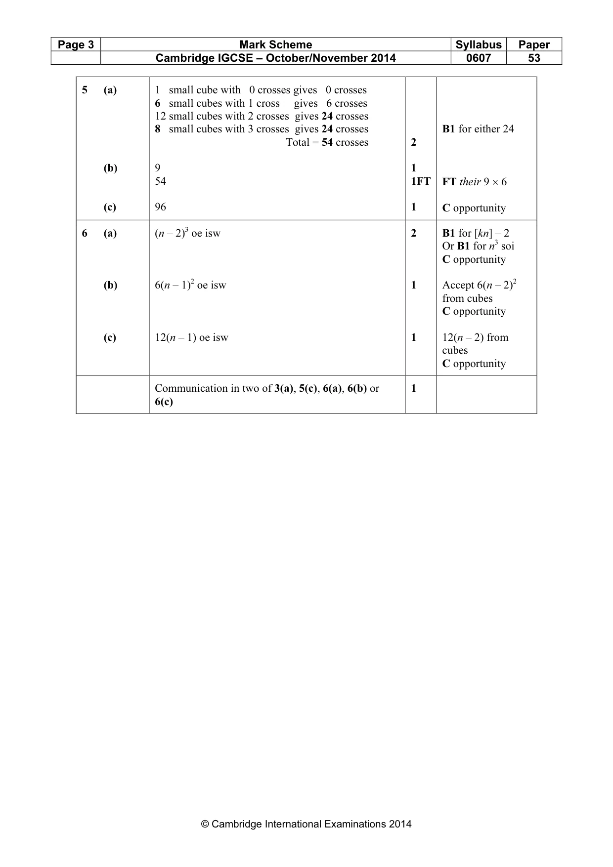 Mark scheme, page 3 of 3