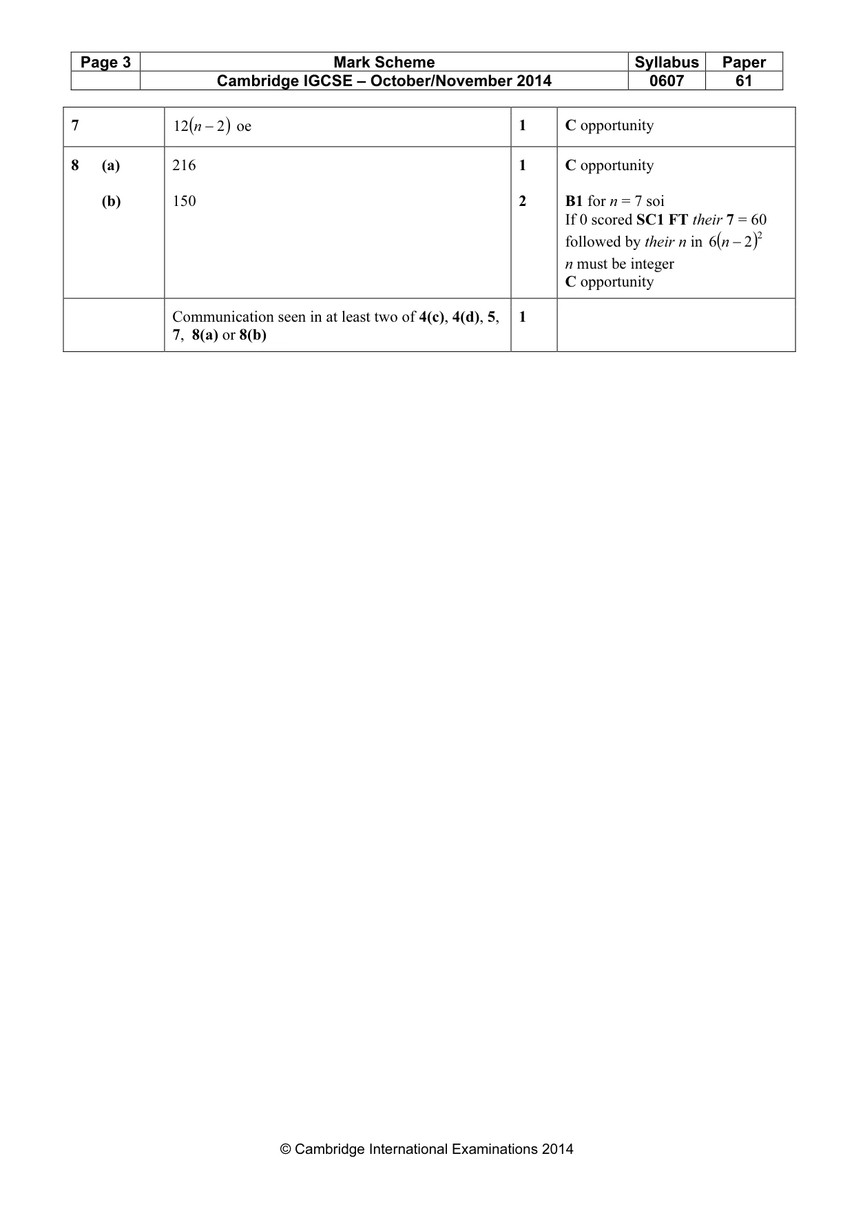 Mark scheme, page 3 of 5