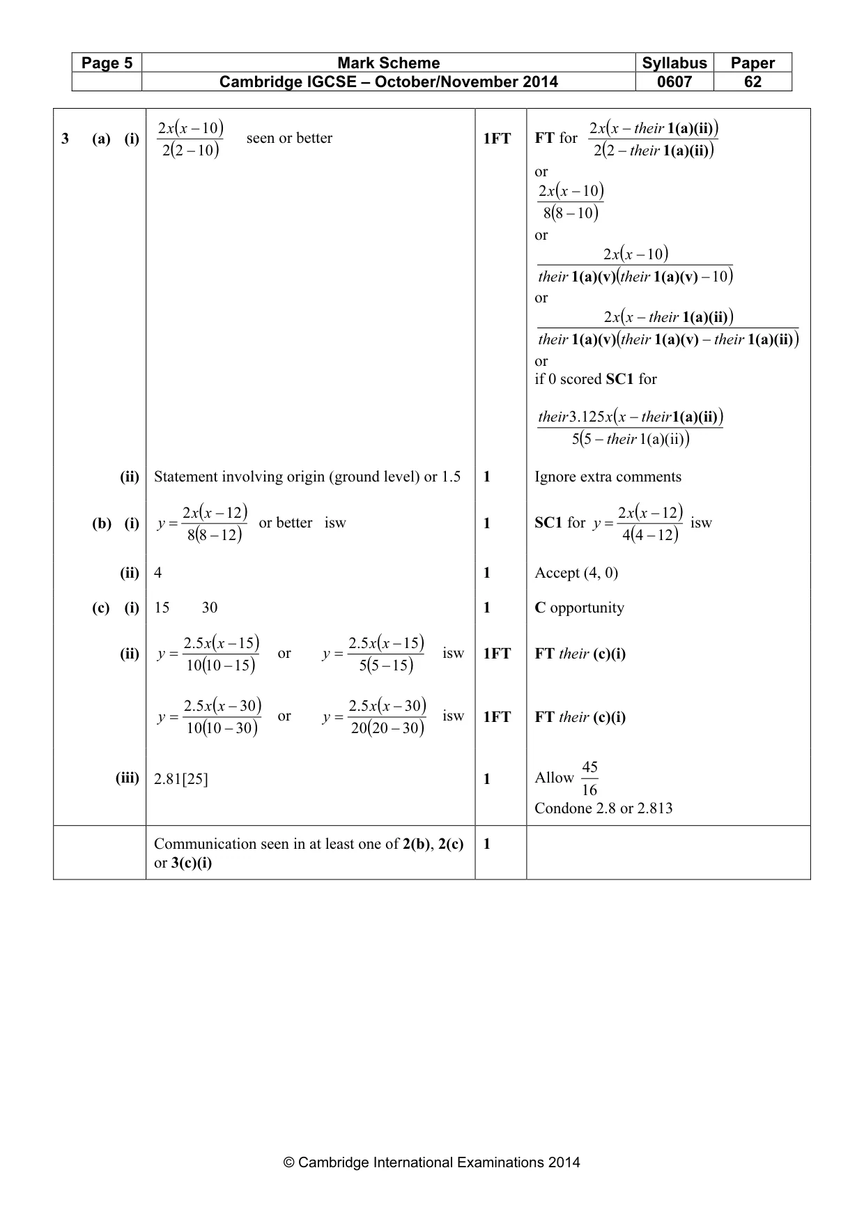 Mark scheme, page 5 of 5
