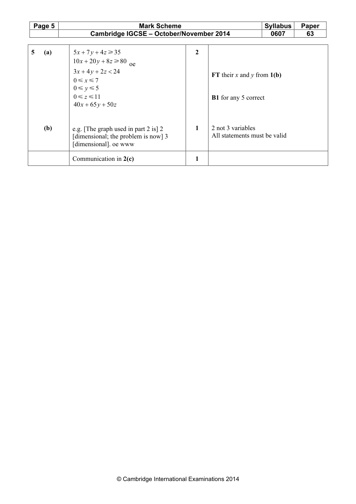Mark scheme, page 5 of 5