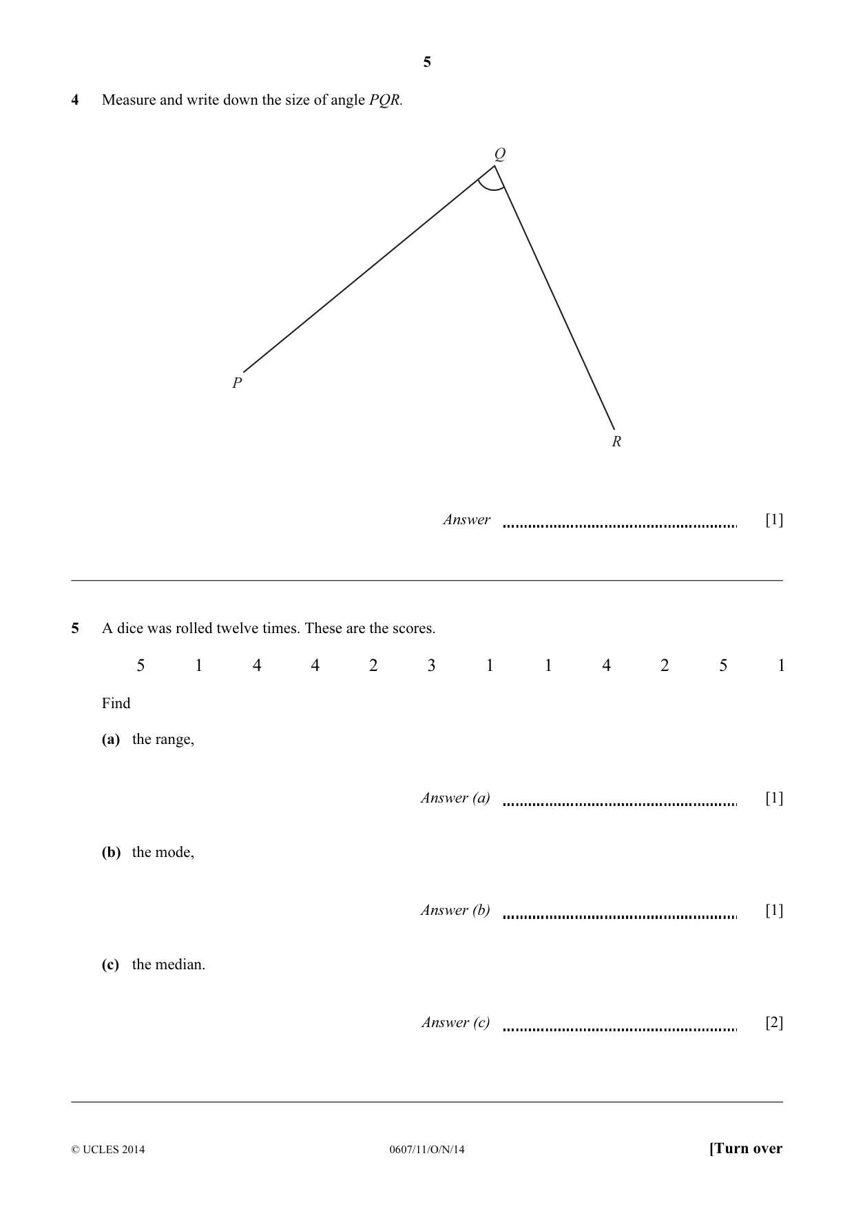 Cambridge IGCSE Mathematics - International 0607 2014 Oct/Nov Paper 1 · Variant 1 question paper, page 5 of 12