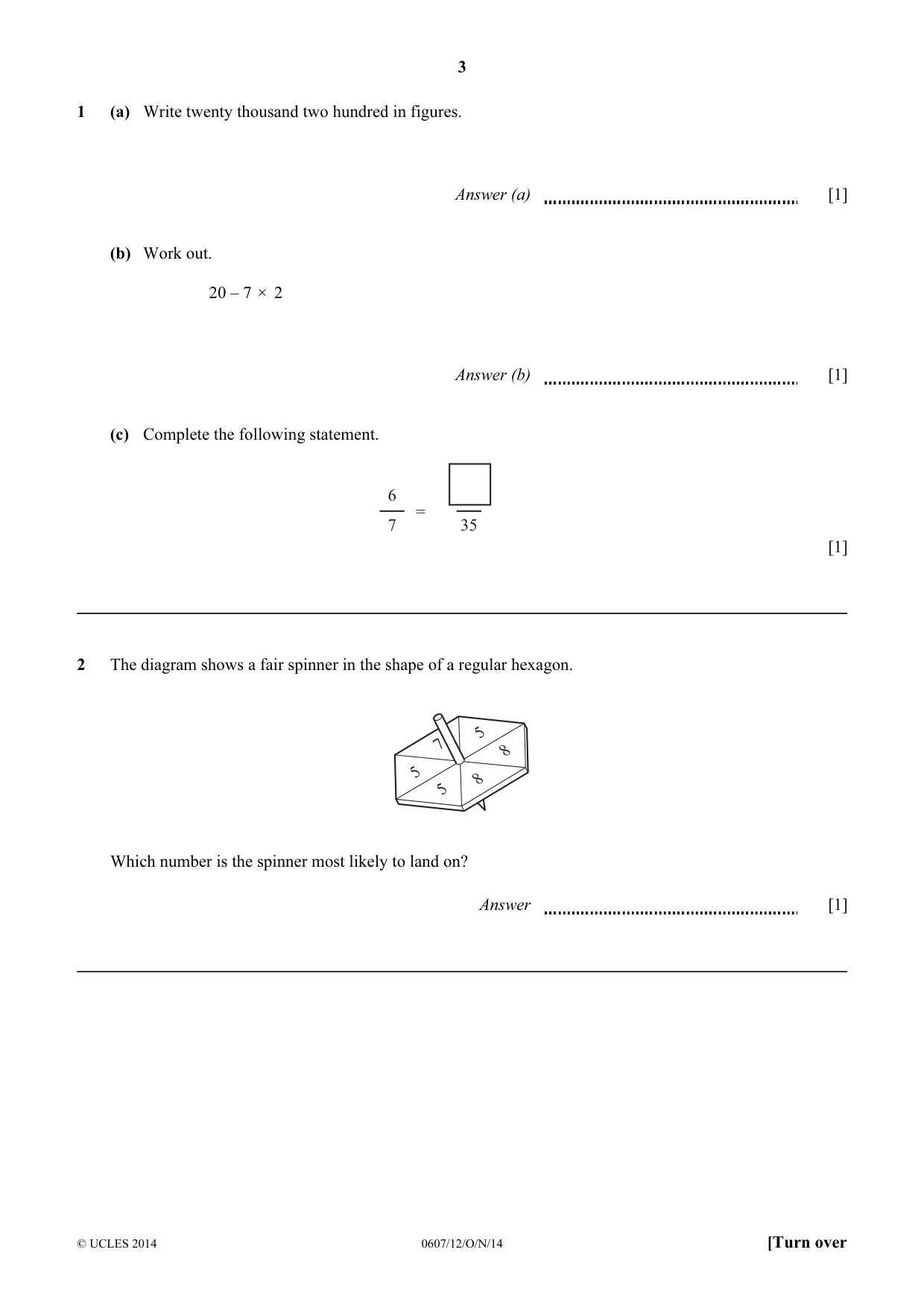 Cambridge IGCSE Mathematics - International 0607 2014 Oct/Nov Paper 1 · Variant 2 question paper, page 3 of 12