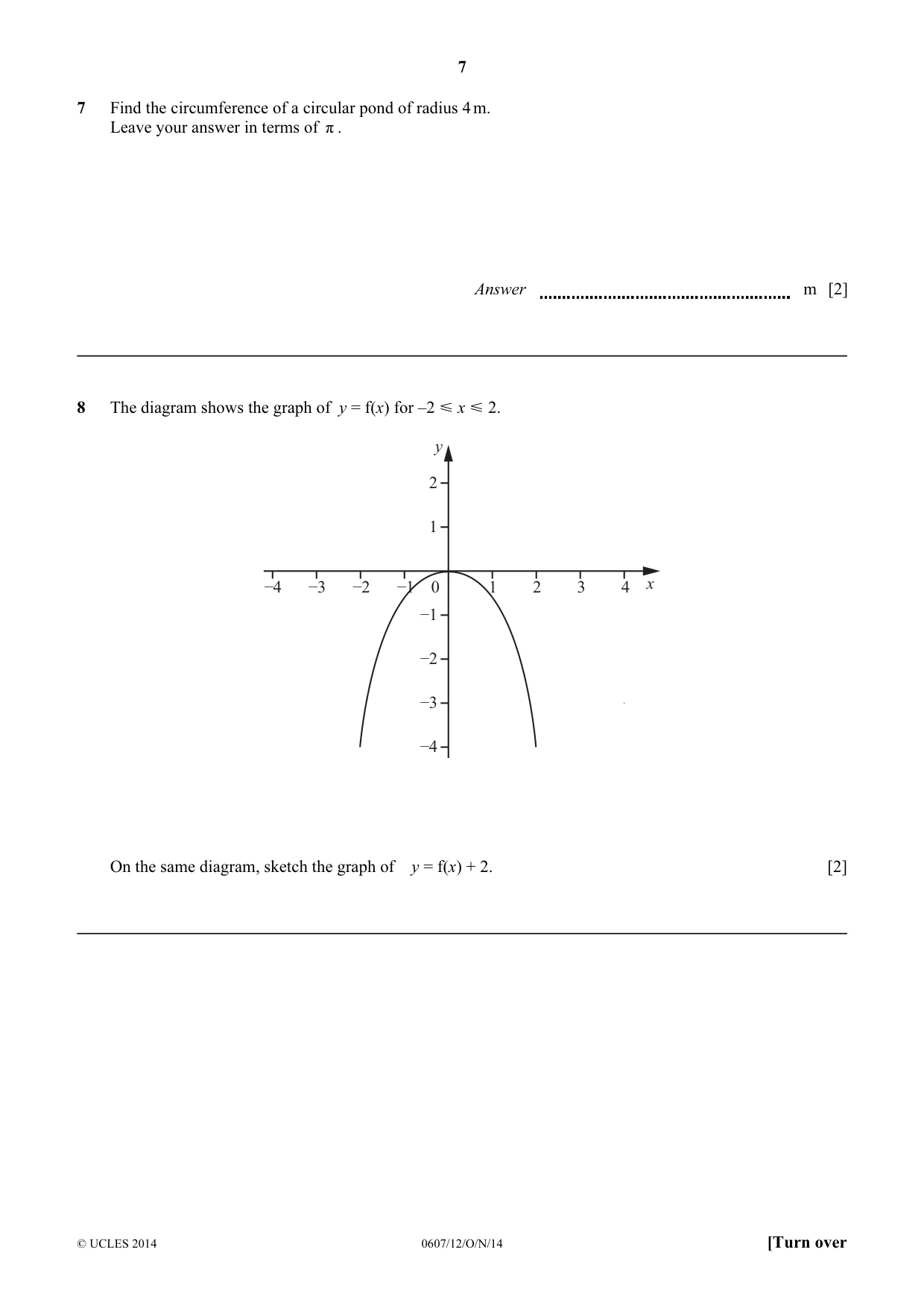 Cambridge IGCSE Mathematics - International 0607 2014 Oct/Nov Paper 1 · Variant 2 question paper, page 7 of 12
