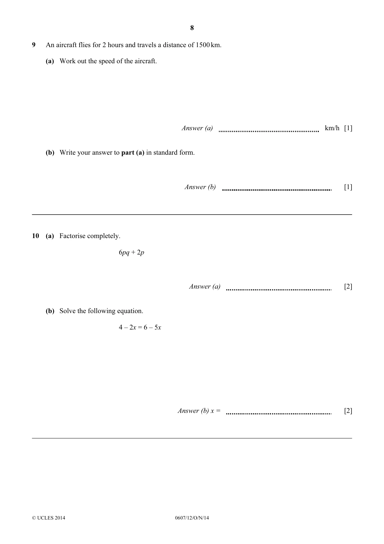 Cambridge IGCSE Mathematics - International 0607 2014 Oct/Nov Paper 1 · Variant 2 question paper, page 8 of 12