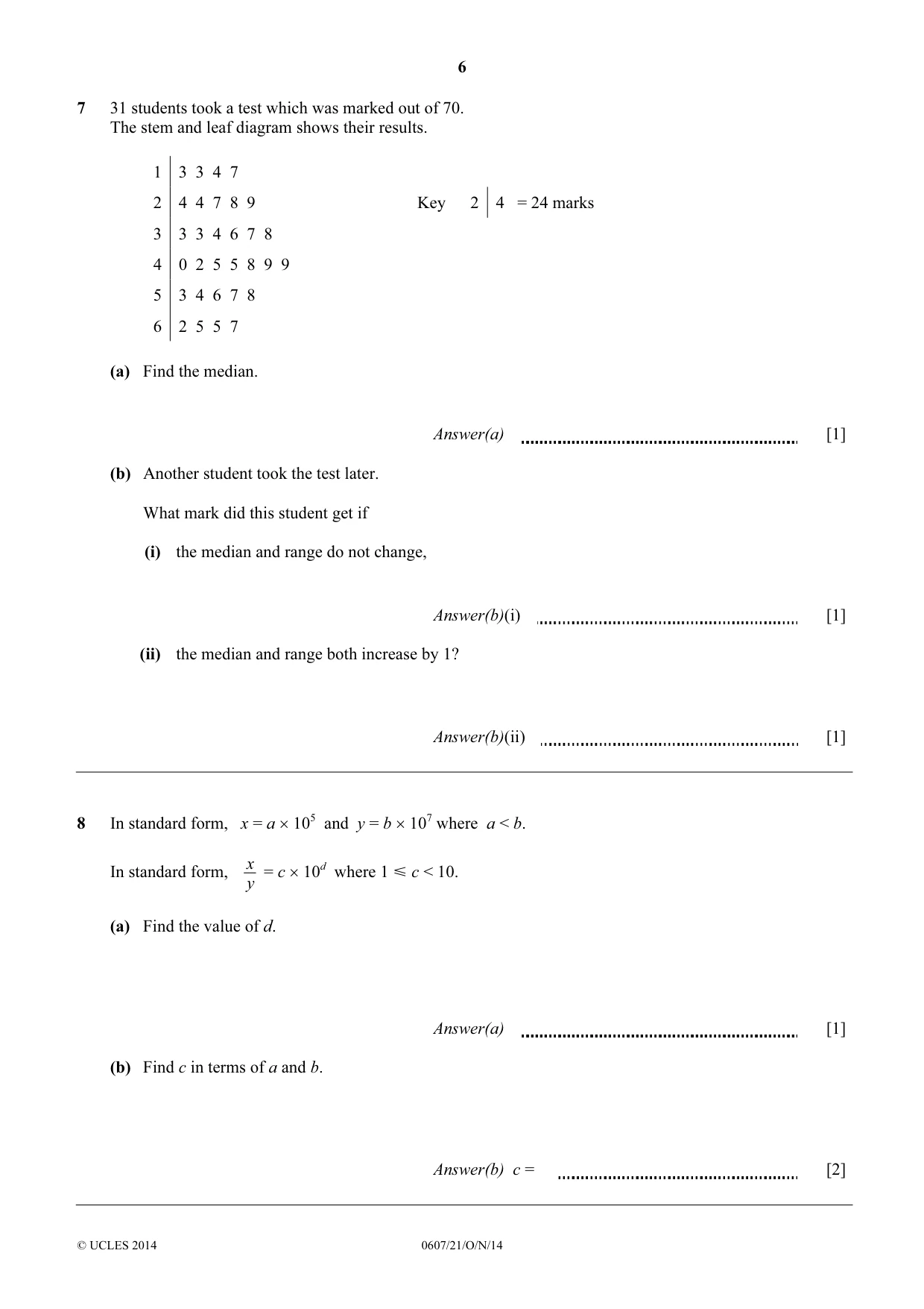 Cambridge IGCSE Mathematics - International 0607 2014 Oct/Nov Paper 2 · Variant 1 question paper, page 6 of 8
