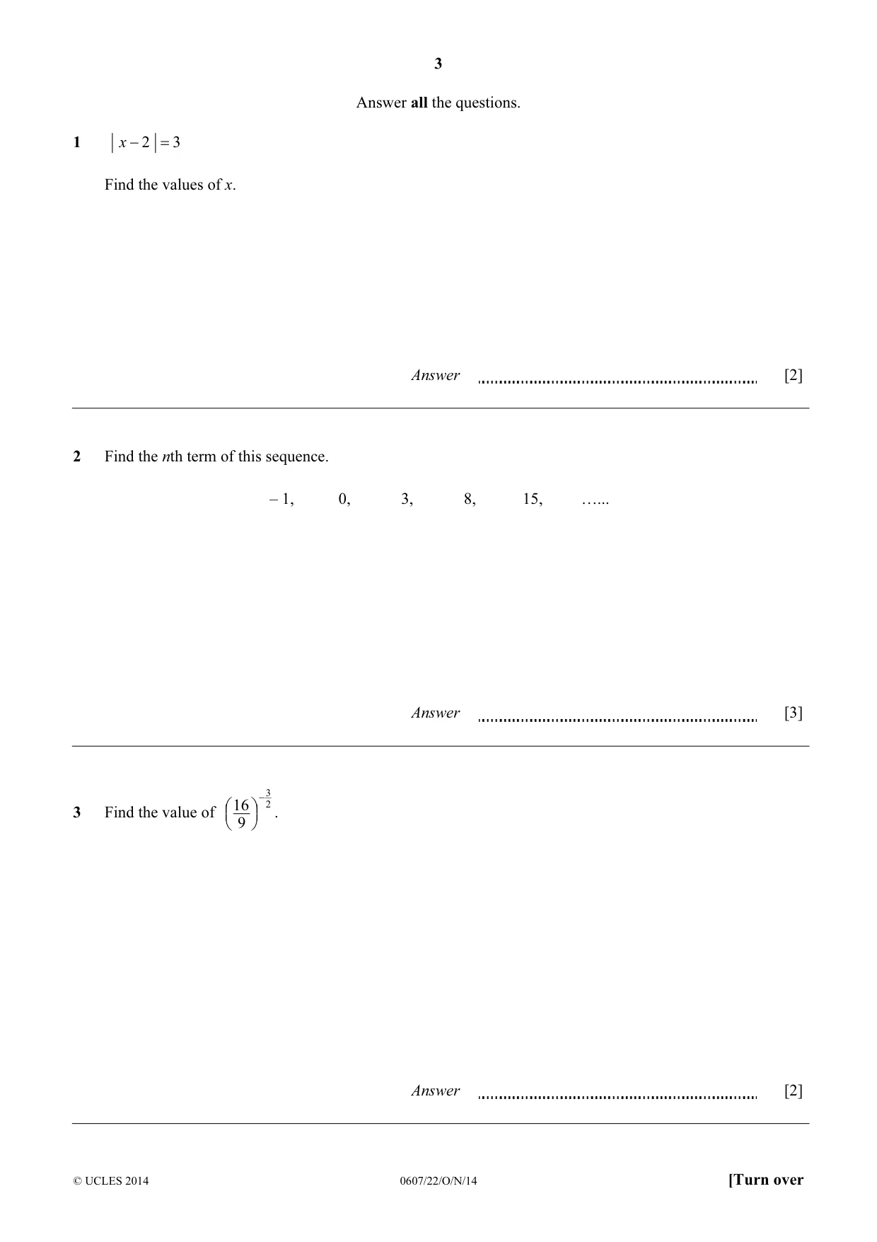 Cambridge IGCSE Mathematics - International 0607 2014 Oct/Nov Paper 2 · Variant 2 question paper, page 3 of 8