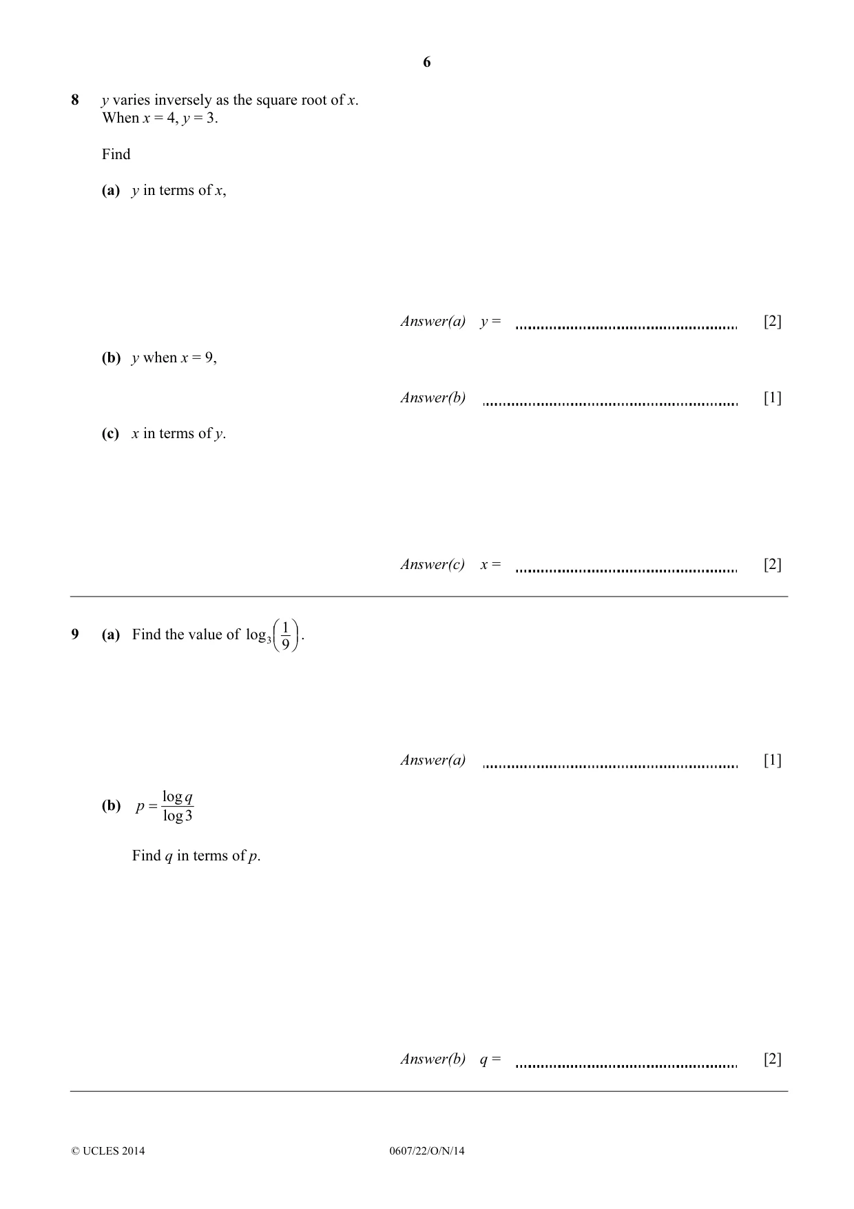 Cambridge IGCSE Mathematics - International 0607 2014 Oct/Nov Paper 2 · Variant 2 question paper, page 6 of 8