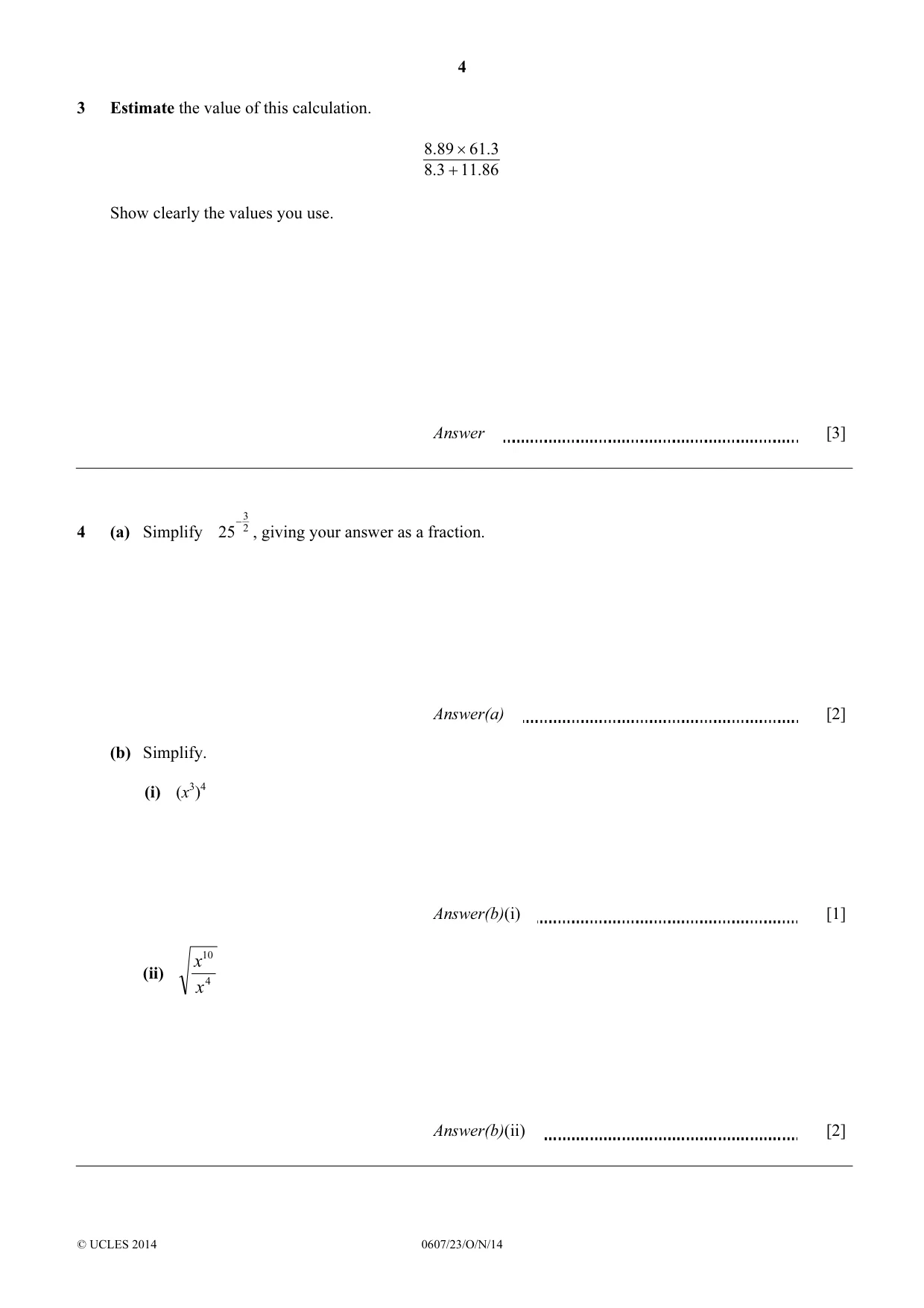 Cambridge IGCSE Mathematics - International 0607 2014 Oct/Nov Paper 2 · Variant 3 question paper, page 4 of 8