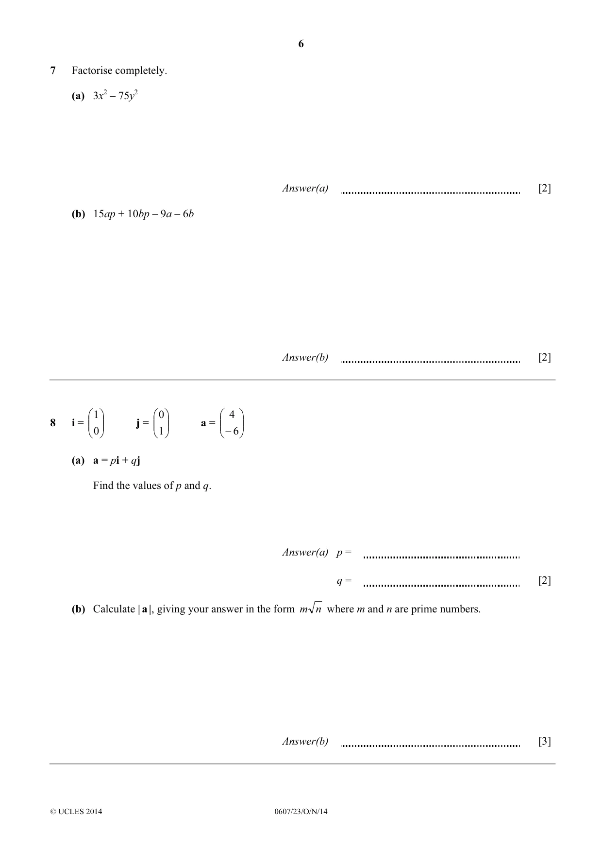 Cambridge IGCSE Mathematics - International 0607 2014 Oct/Nov Paper 2 · Variant 3 question paper, page 6 of 8