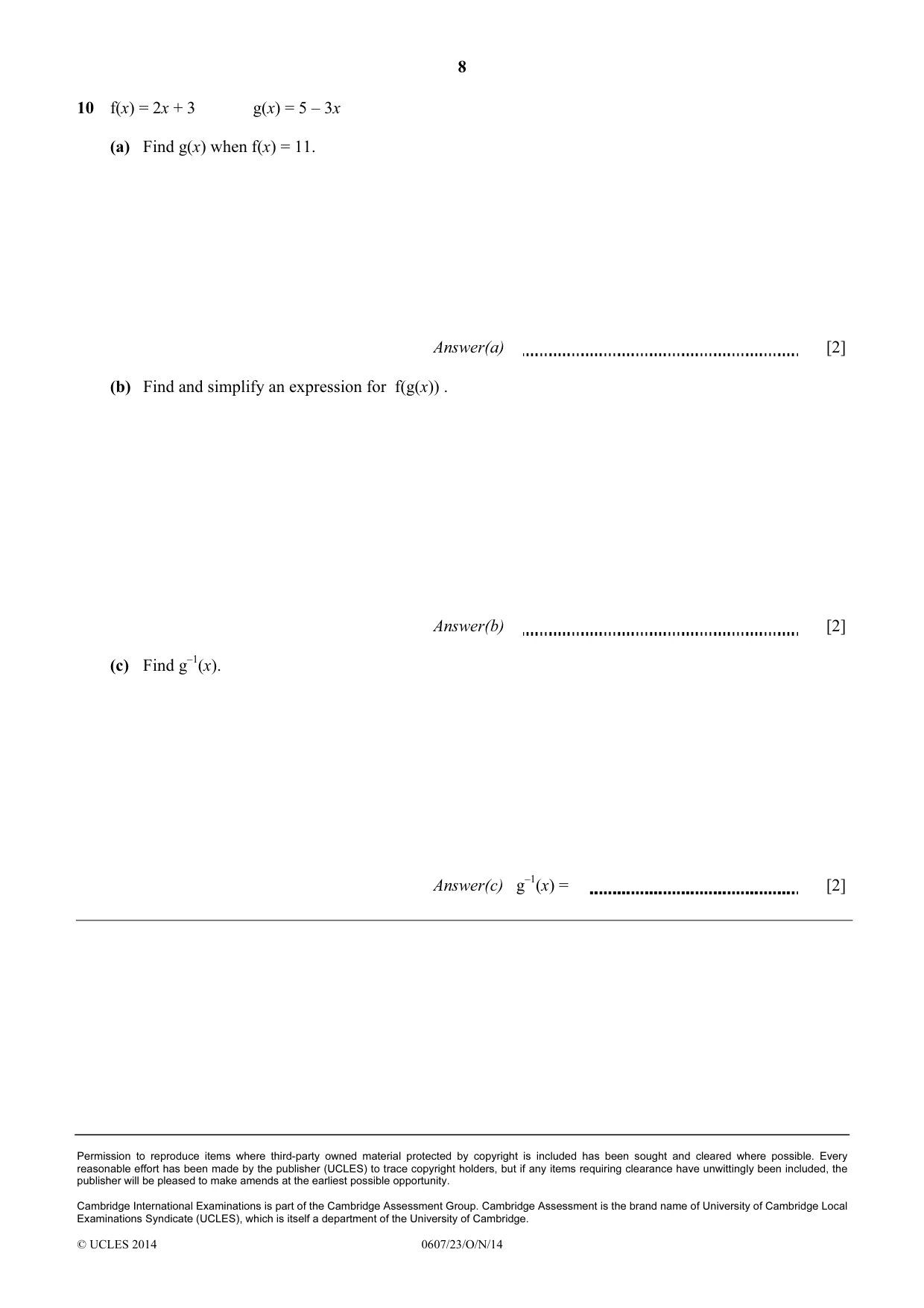 Cambridge IGCSE Mathematics - International 0607 2014 Oct/Nov Paper 2 · Variant 3 question paper, page 8 of 8