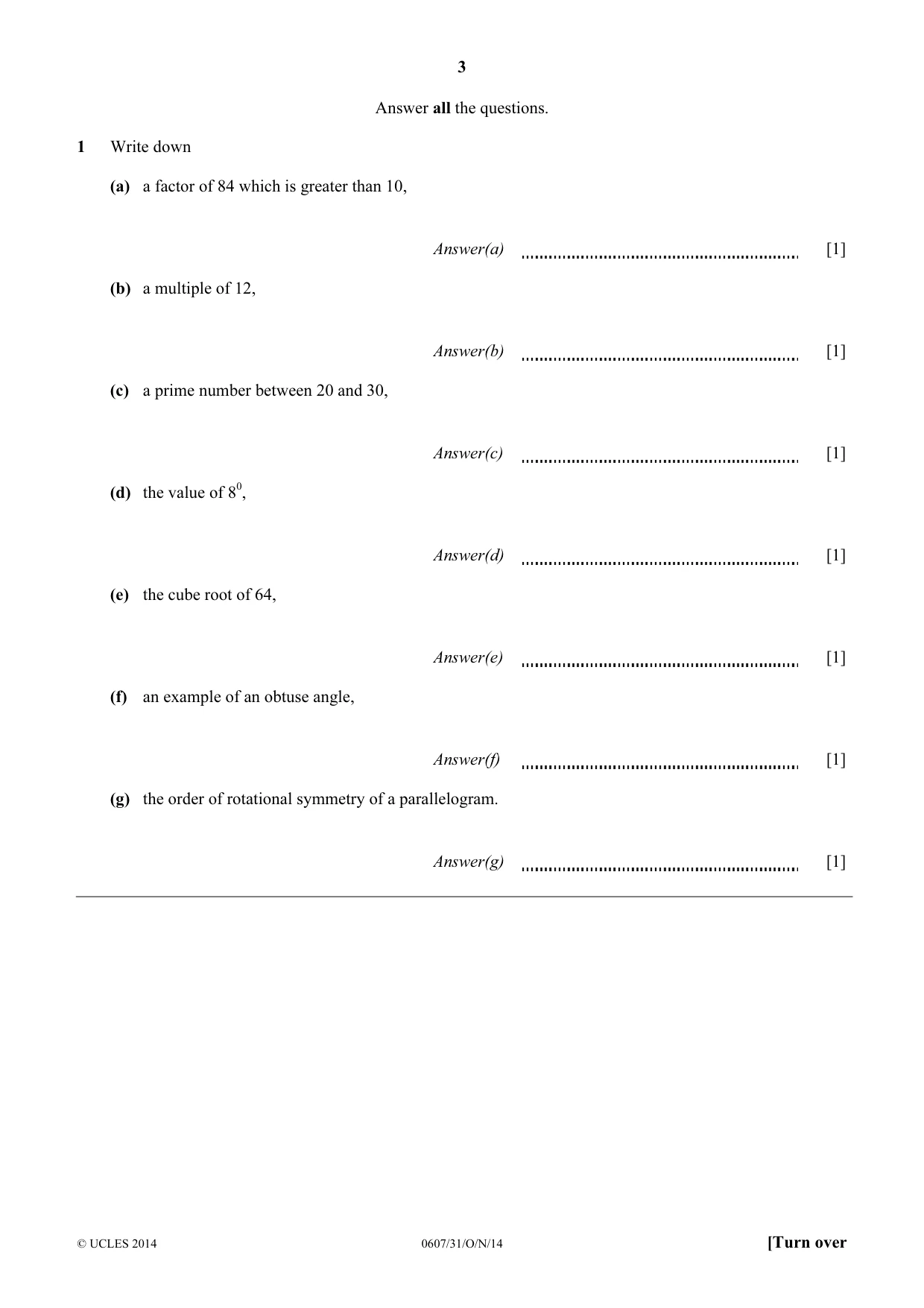 Cambridge IGCSE Mathematics - International 0607 2014 Oct/Nov Paper 3 · Variant 1 question paper, page 3 of 16