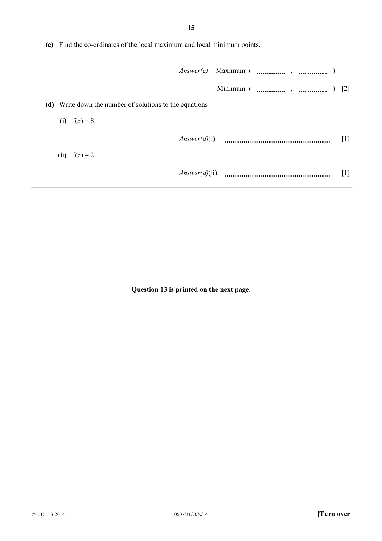 Cambridge IGCSE Mathematics - International 0607 2014 Oct/Nov Paper 3 · Variant 1 question paper, page 15 of 16