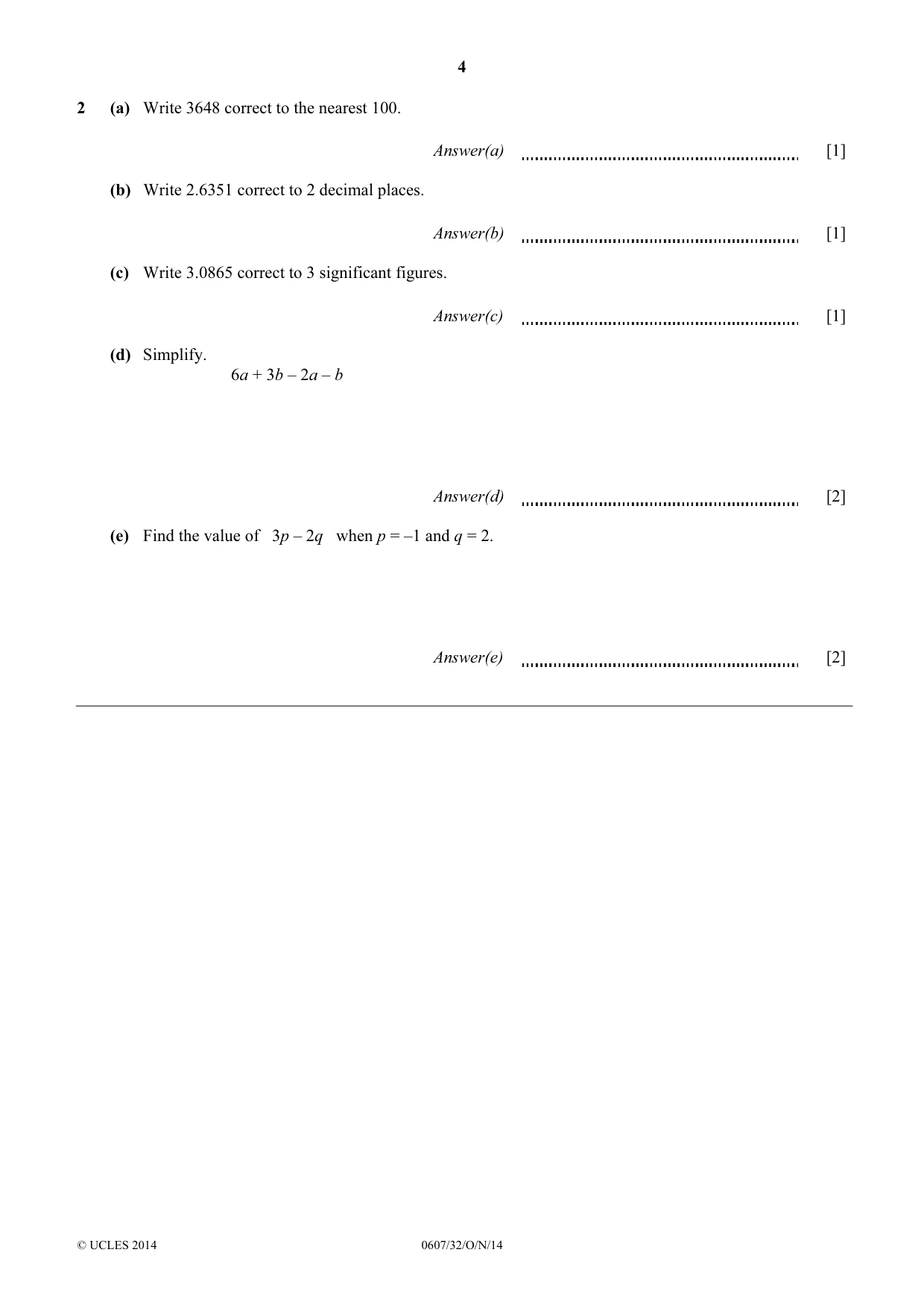 Cambridge IGCSE Mathematics - International 0607 2014 Oct/Nov Paper 3 · Variant 2 question paper, page 4 of 16