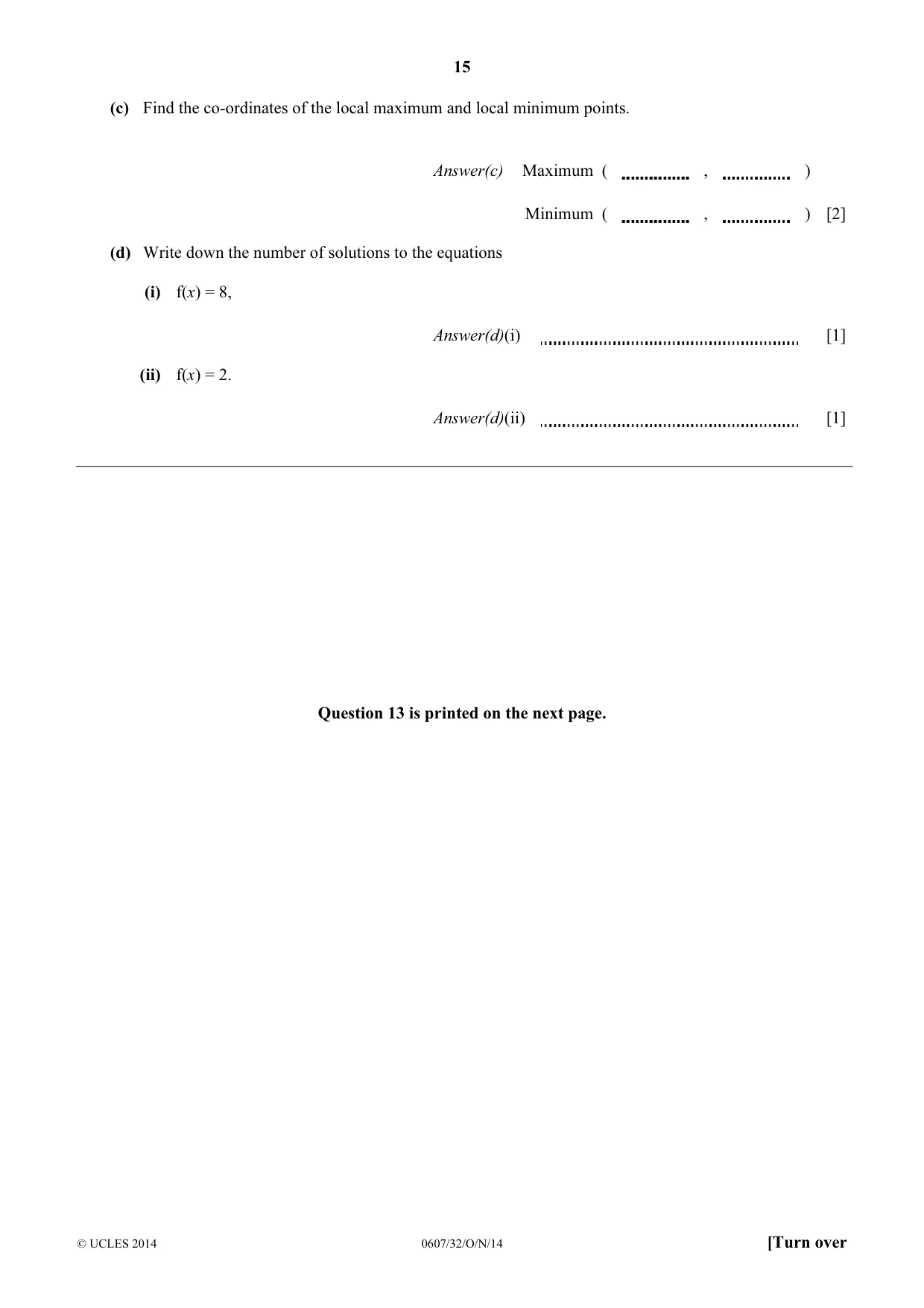 Cambridge IGCSE Mathematics - International 0607 2014 Oct/Nov Paper 3 · Variant 2 question paper, page 15 of 16