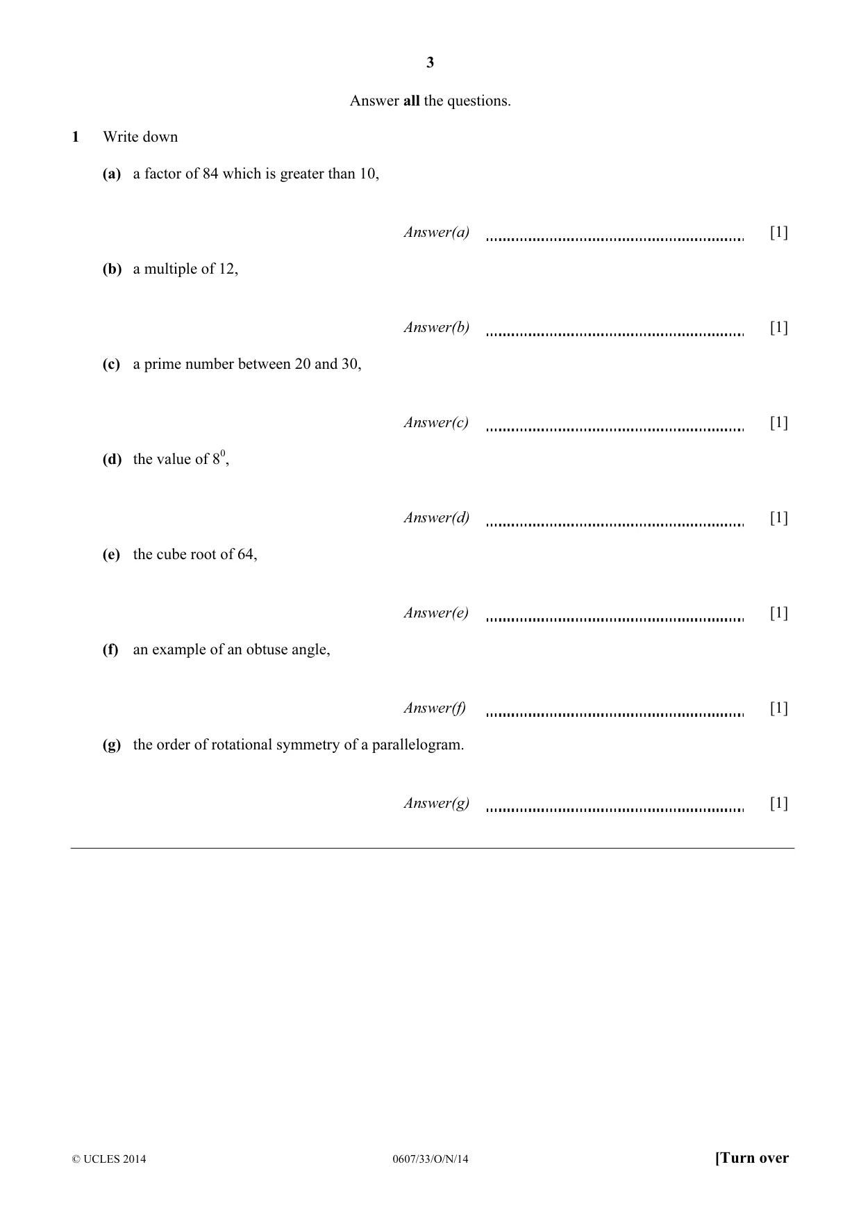 Cambridge IGCSE Mathematics - International 0607 2014 Oct/Nov Paper 3 · Variant 3 question paper, page 3 of 16