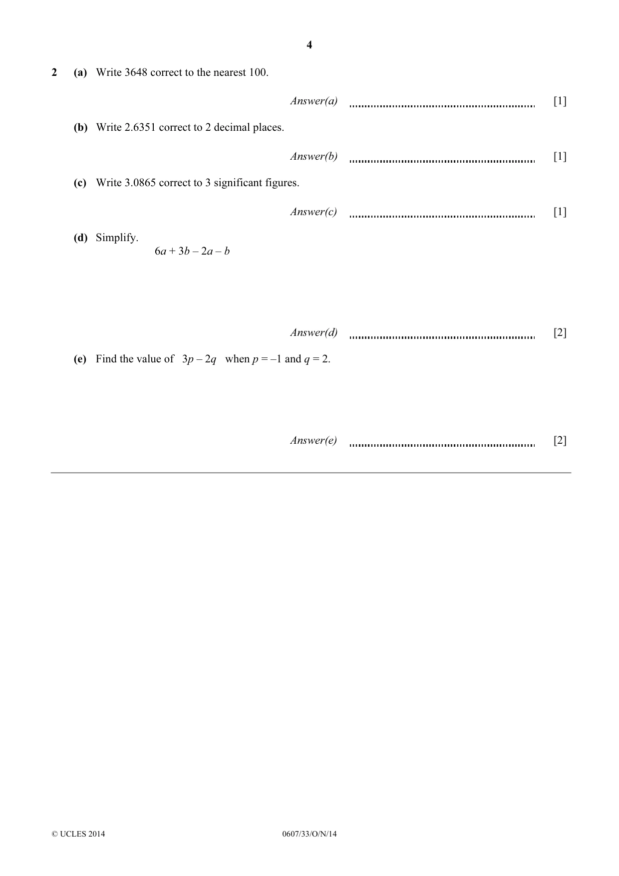 Cambridge IGCSE Mathematics - International 0607 2014 Oct/Nov Paper 3 · Variant 3 question paper, page 4 of 16
