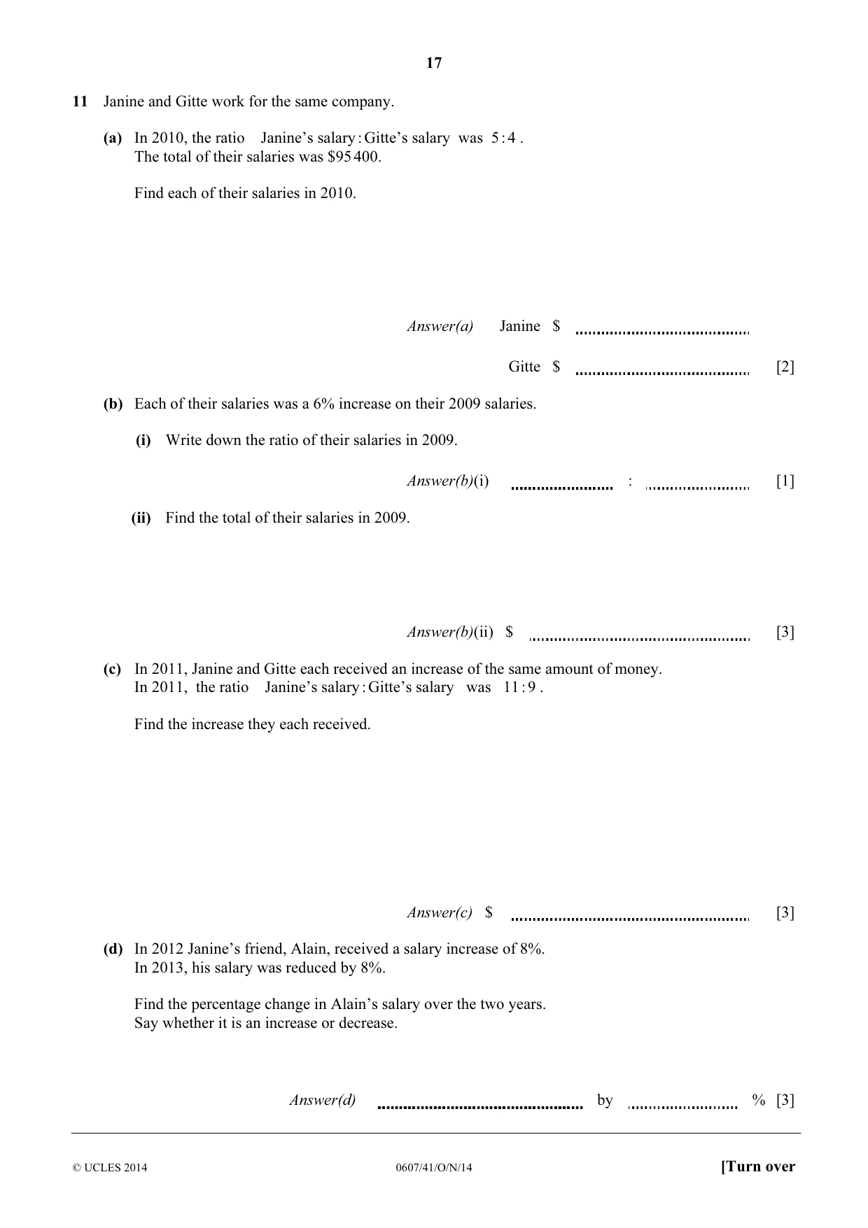 Cambridge IGCSE Mathematics - International 0607 2014 Oct/Nov Paper 4 · Variant 1 question paper, page 17 of 20