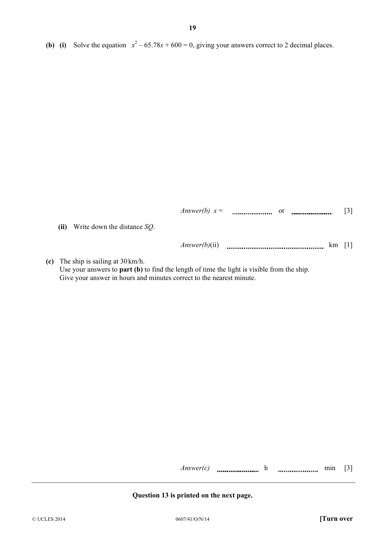 Cambridge IGCSE Mathematics - International 0607 2014 Oct/Nov Paper 4 · Variant 1 question paper, page 19 of 20