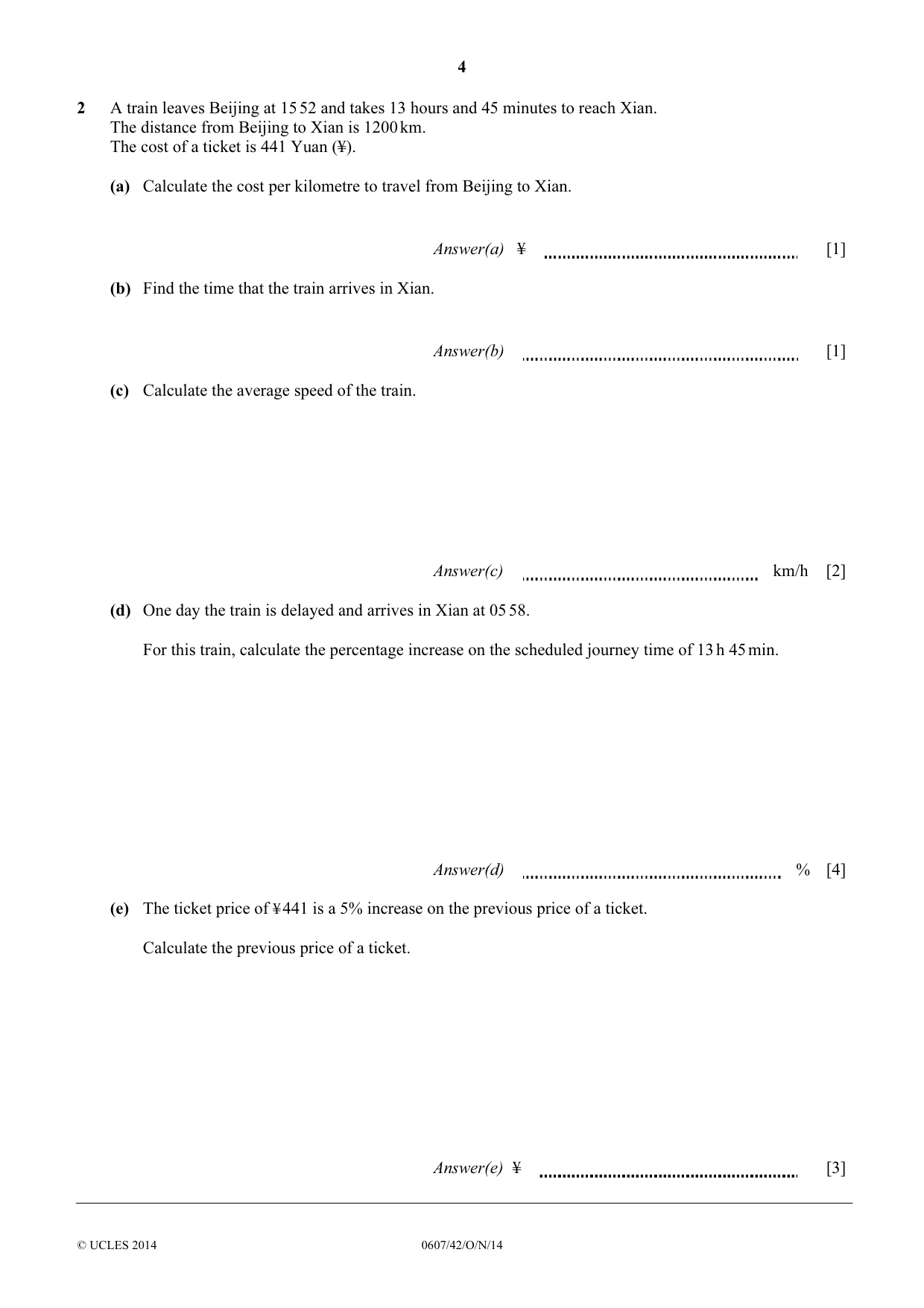 Cambridge IGCSE Mathematics - International 0607 2014 Oct/Nov Paper 4 · Variant 2 question paper, page 4 of 20