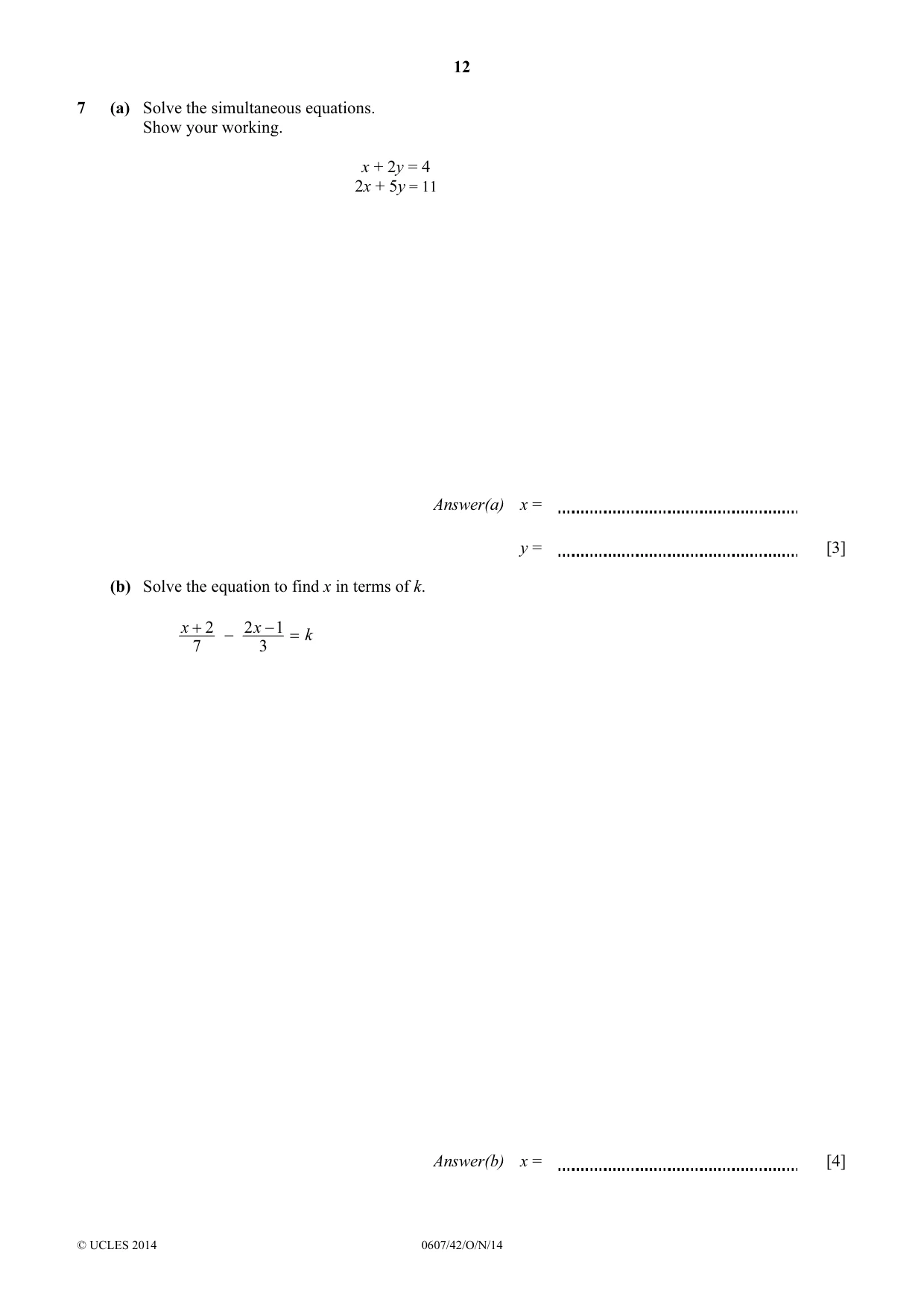 Cambridge IGCSE Mathematics - International 0607 2014 Oct/Nov Paper 4 · Variant 2 question paper, page 12 of 20