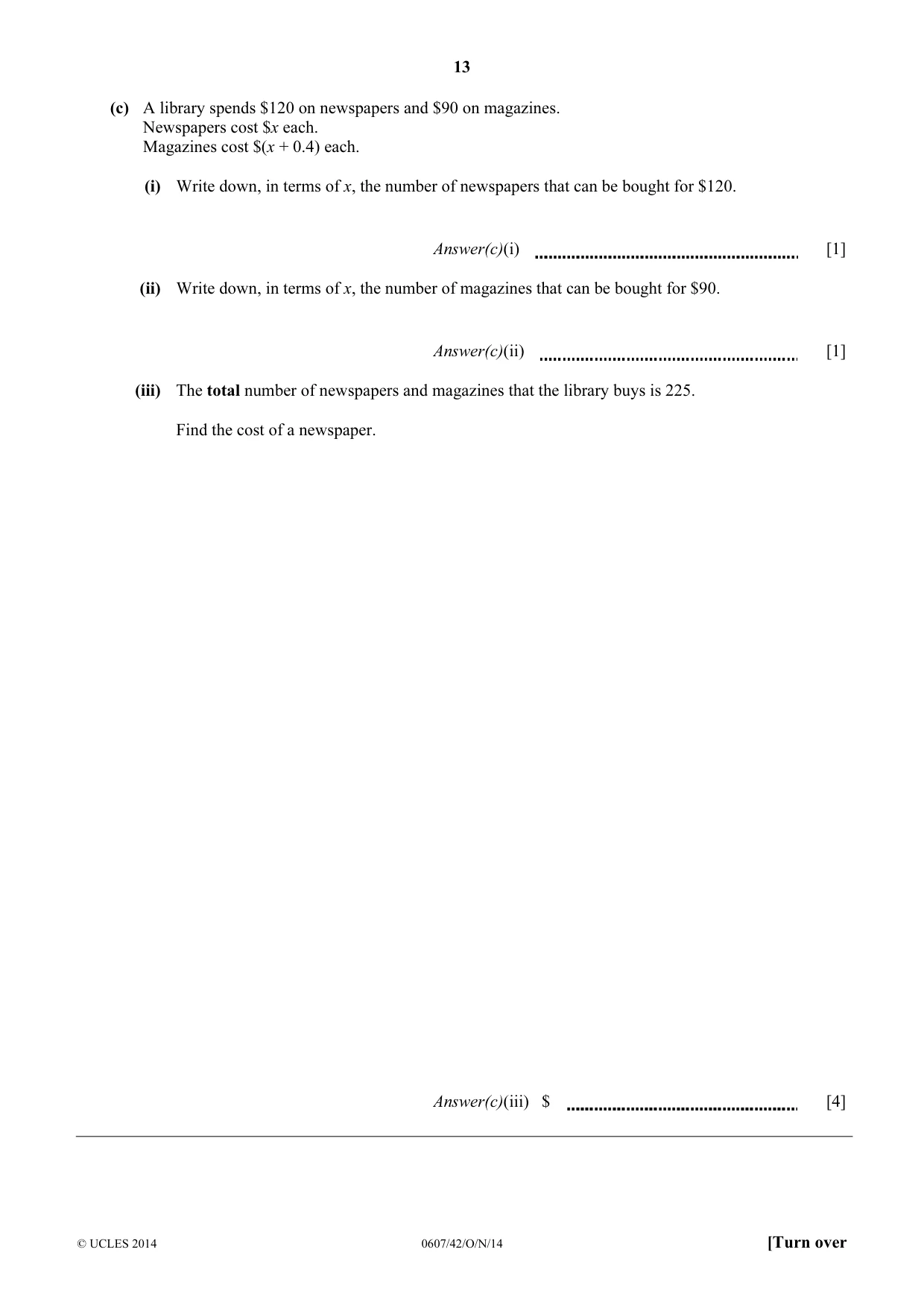 Cambridge IGCSE Mathematics - International 0607 2014 Oct/Nov Paper 4 · Variant 2 question paper, page 13 of 20