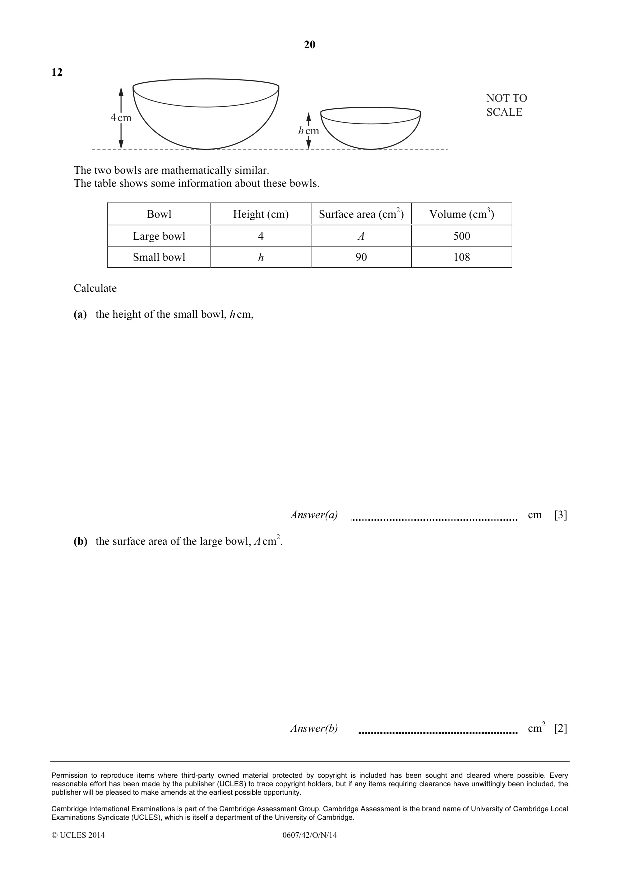 Cambridge IGCSE Mathematics - International 0607 2014 Oct/Nov Paper 4 · Variant 2 question paper, page 20 of 20