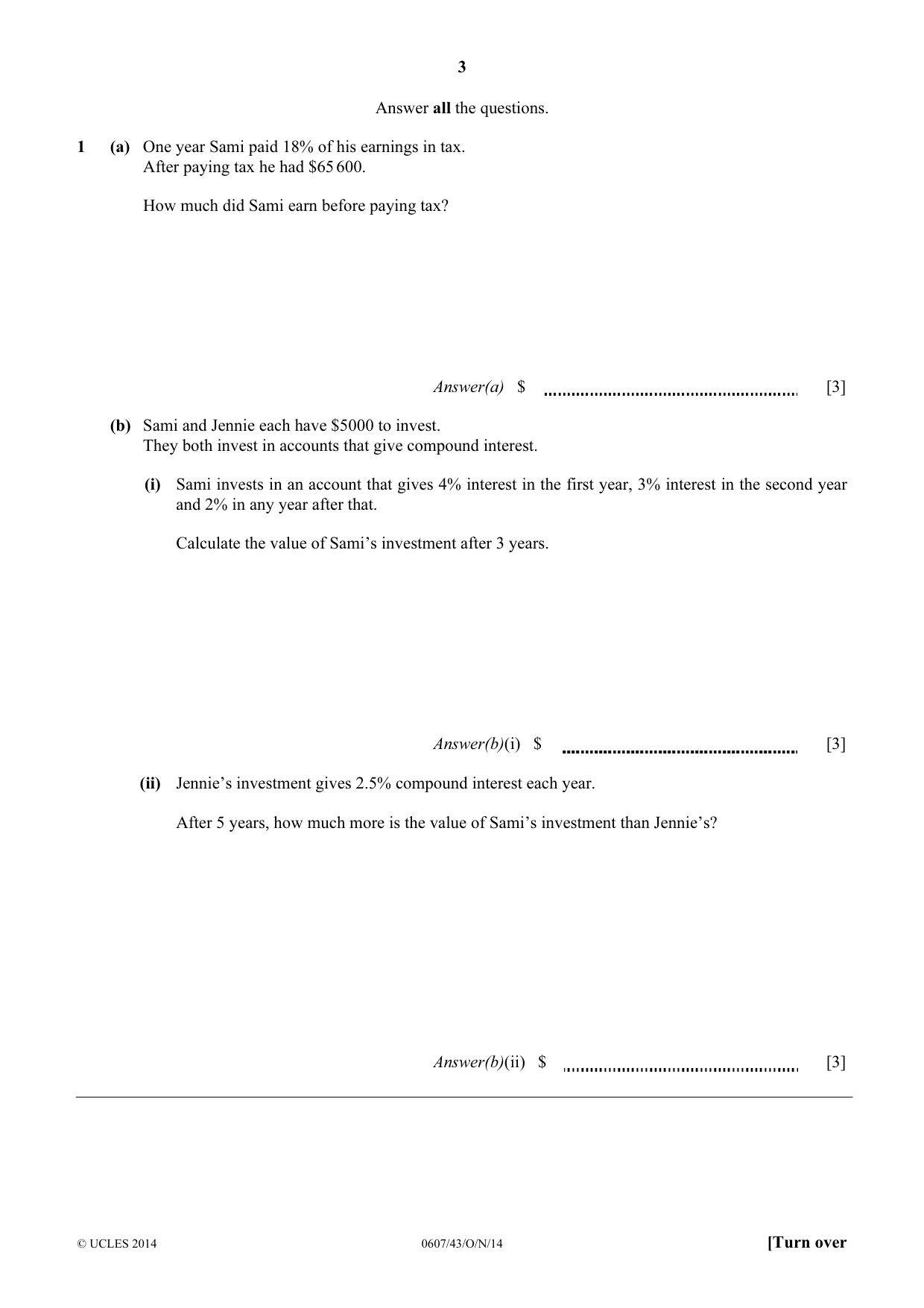 Cambridge IGCSE Mathematics - International 0607 2014 Oct/Nov Paper 4 · Variant 3 question paper, page 3 of 20