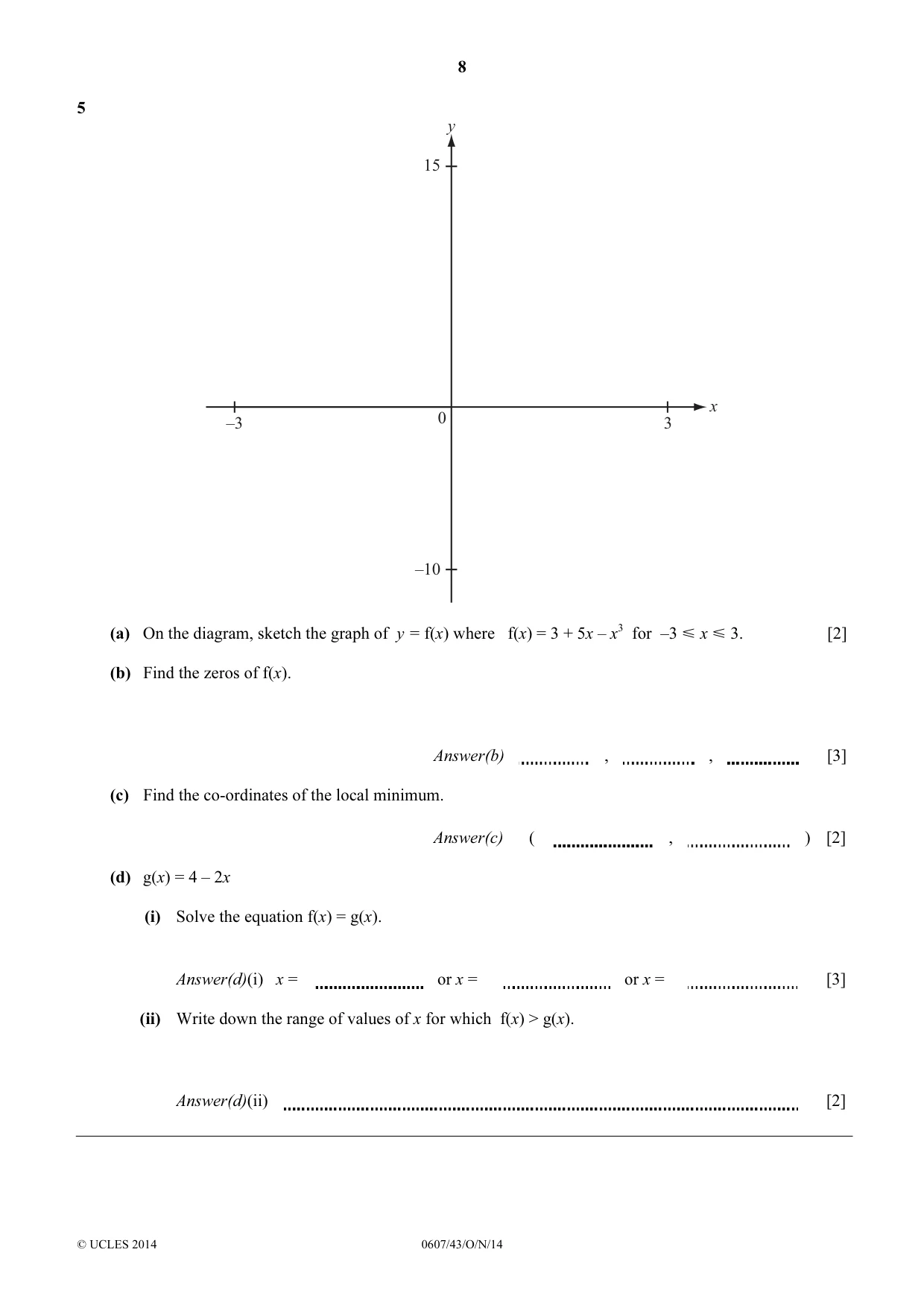 Cambridge IGCSE Mathematics - International 0607 2014 Oct/Nov Paper 4 · Variant 3 question paper, page 8 of 20