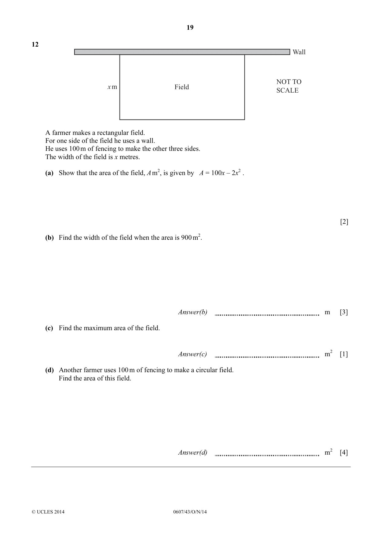 Cambridge IGCSE Mathematics - International 0607 2014 Oct/Nov Paper 4 · Variant 3 question paper, page 19 of 20