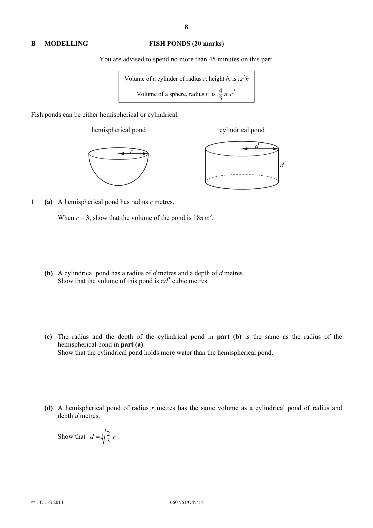 Cambridge IGCSE Mathematics - International 0607 2014 Oct/Nov Paper 6 · Variant 1 question paper, page 8 of 12