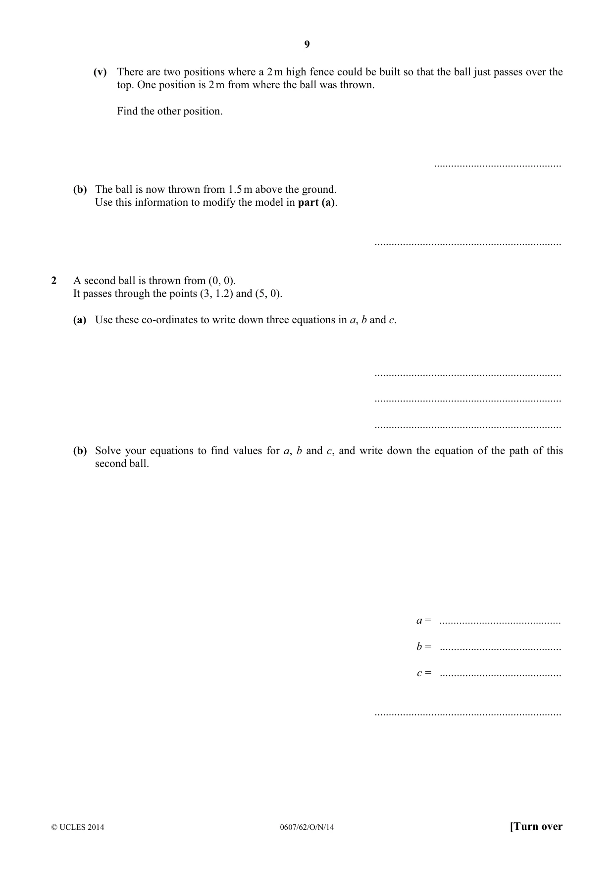 Cambridge IGCSE Mathematics - International 0607 2014 Oct/Nov Paper 6 · Variant 2 question paper, page 9 of 12