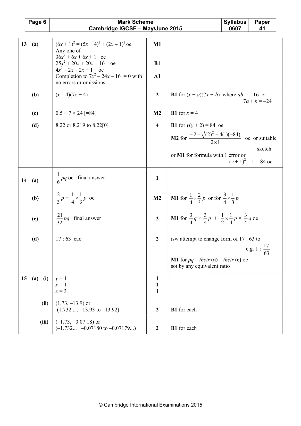 Mark scheme, page 6 of 7