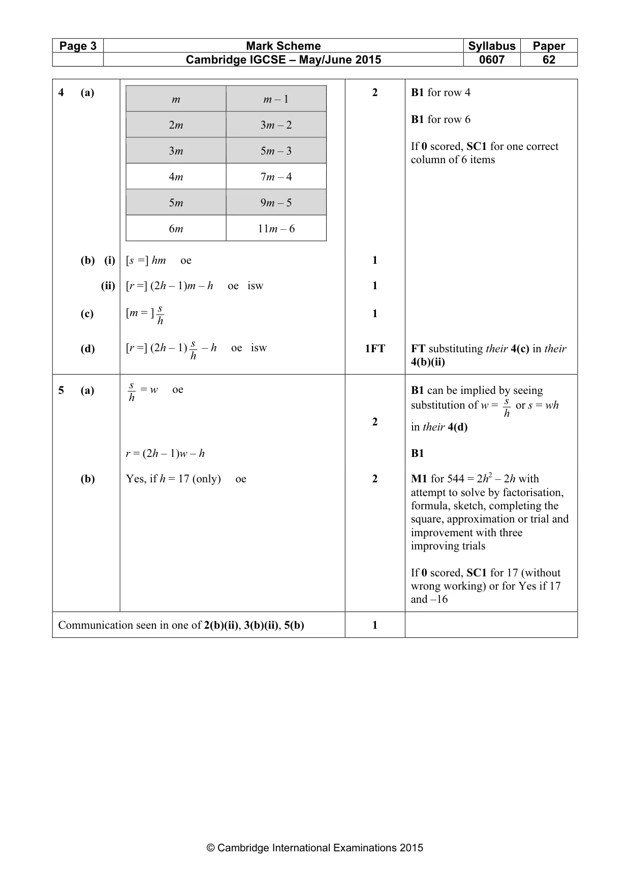 Mark scheme, page 3 of 5