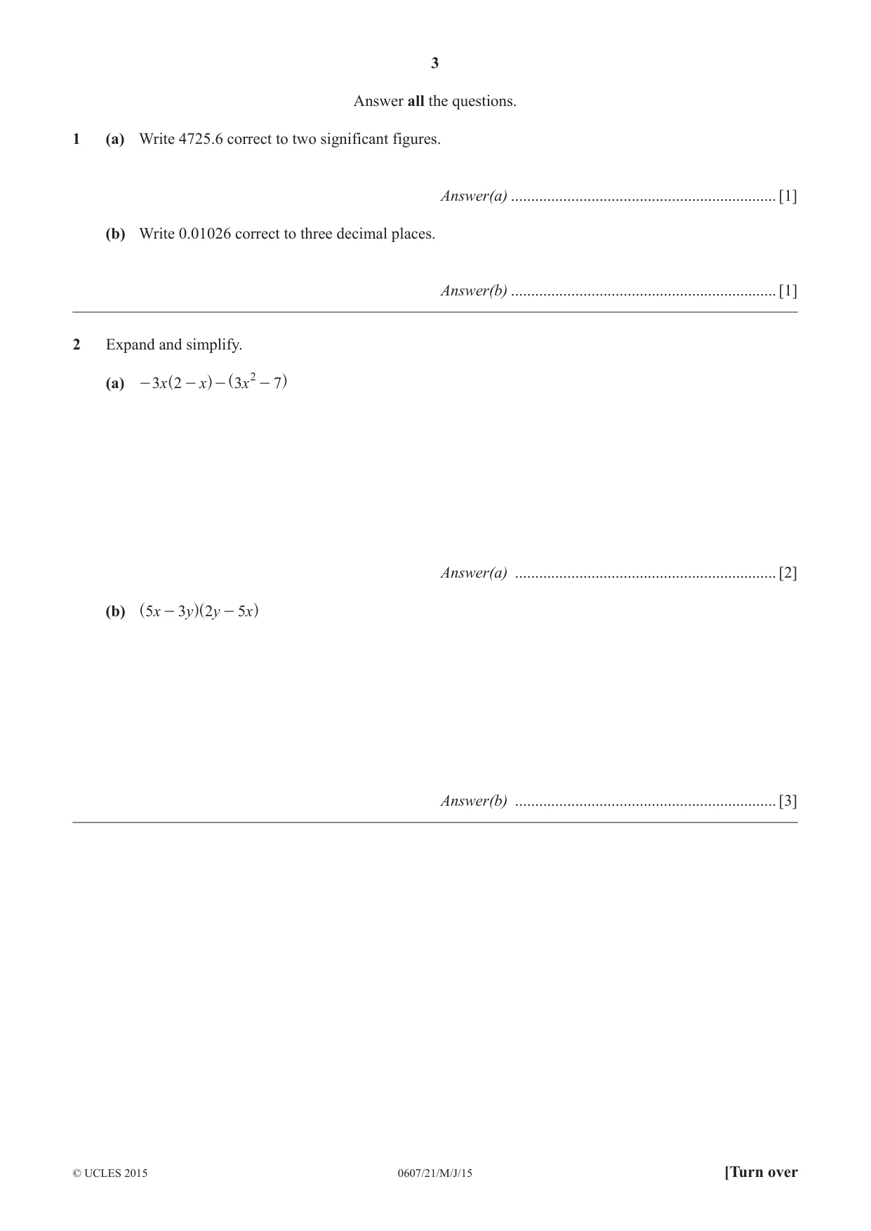 Cambridge IGCSE Mathematics - International 0607 2015 May/June Paper 2 · Variant 1 question paper, page 3 of 8