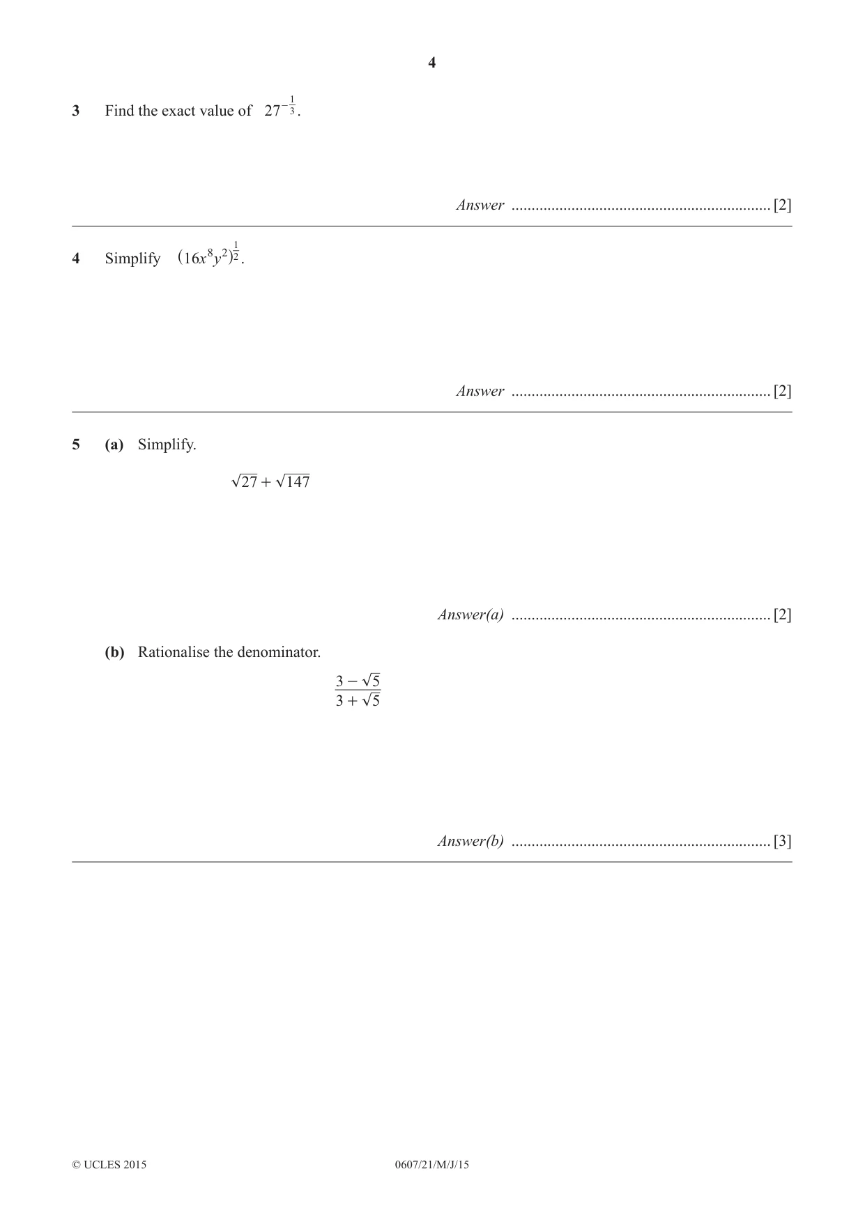 Cambridge IGCSE Mathematics - International 0607 2015 May/June Paper 2 · Variant 1 question paper, page 4 of 8