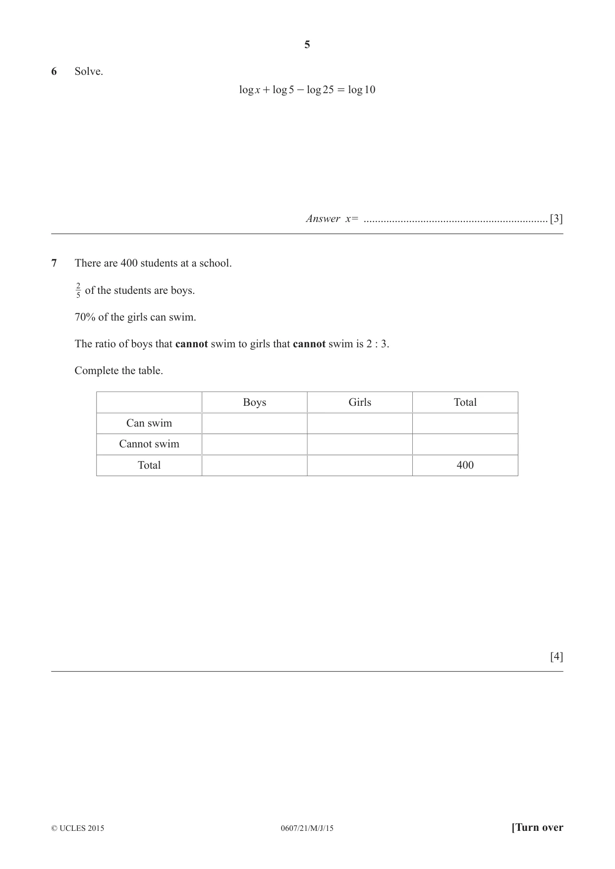 Cambridge IGCSE Mathematics - International 0607 2015 May/June Paper 2 · Variant 1 question paper, page 5 of 8