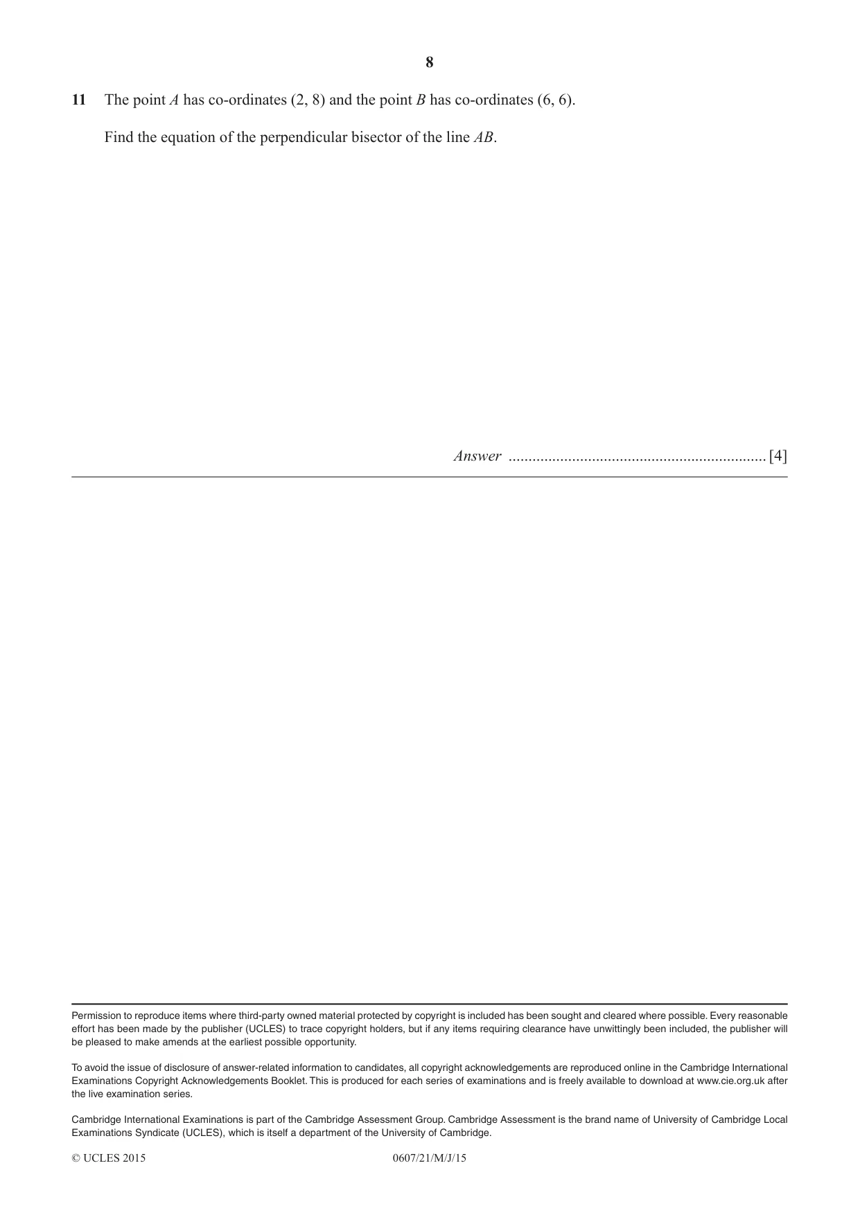 Cambridge IGCSE Mathematics - International 0607 2015 May/June Paper 2 · Variant 1 question paper, page 8 of 8