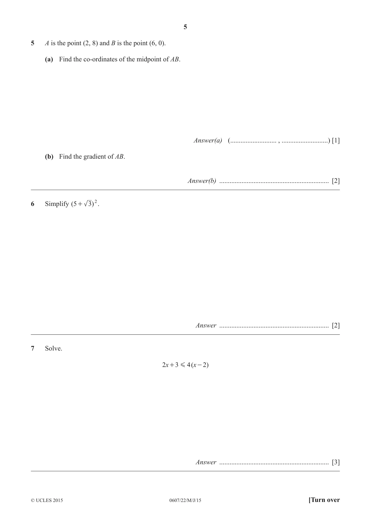 Cambridge IGCSE Mathematics - International 0607 2015 May/June Paper 2 · Variant 2 question paper, page 5 of 8