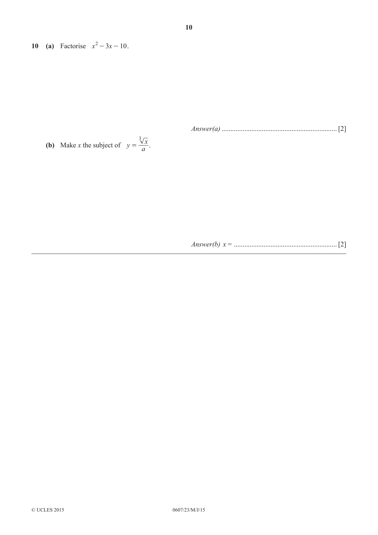 Cambridge IGCSE Mathematics - International 0607 2015 May/June Paper 2 · Variant 3 question paper, page 10 of 12
