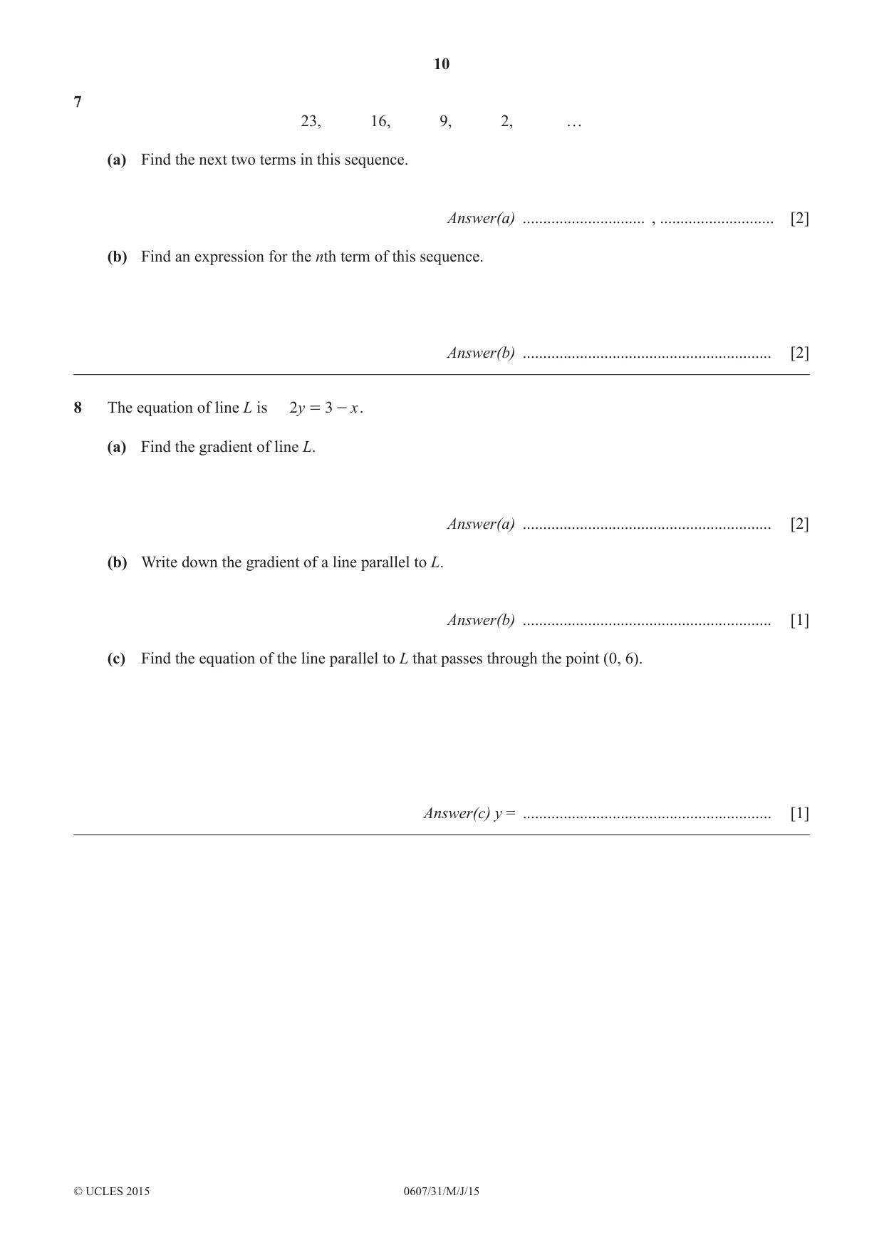 Cambridge IGCSE Mathematics - International 0607 2015 May/June Paper 3 · Variant 1 question paper, page 10 of 16