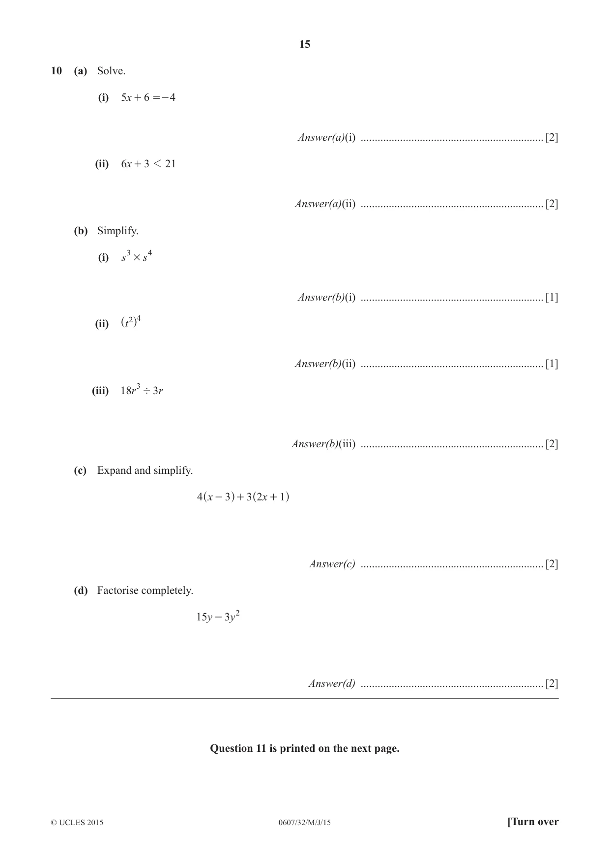 Cambridge IGCSE Mathematics - International 0607 2015 May/June Paper 3 · Variant 2 question paper, page 15 of 16