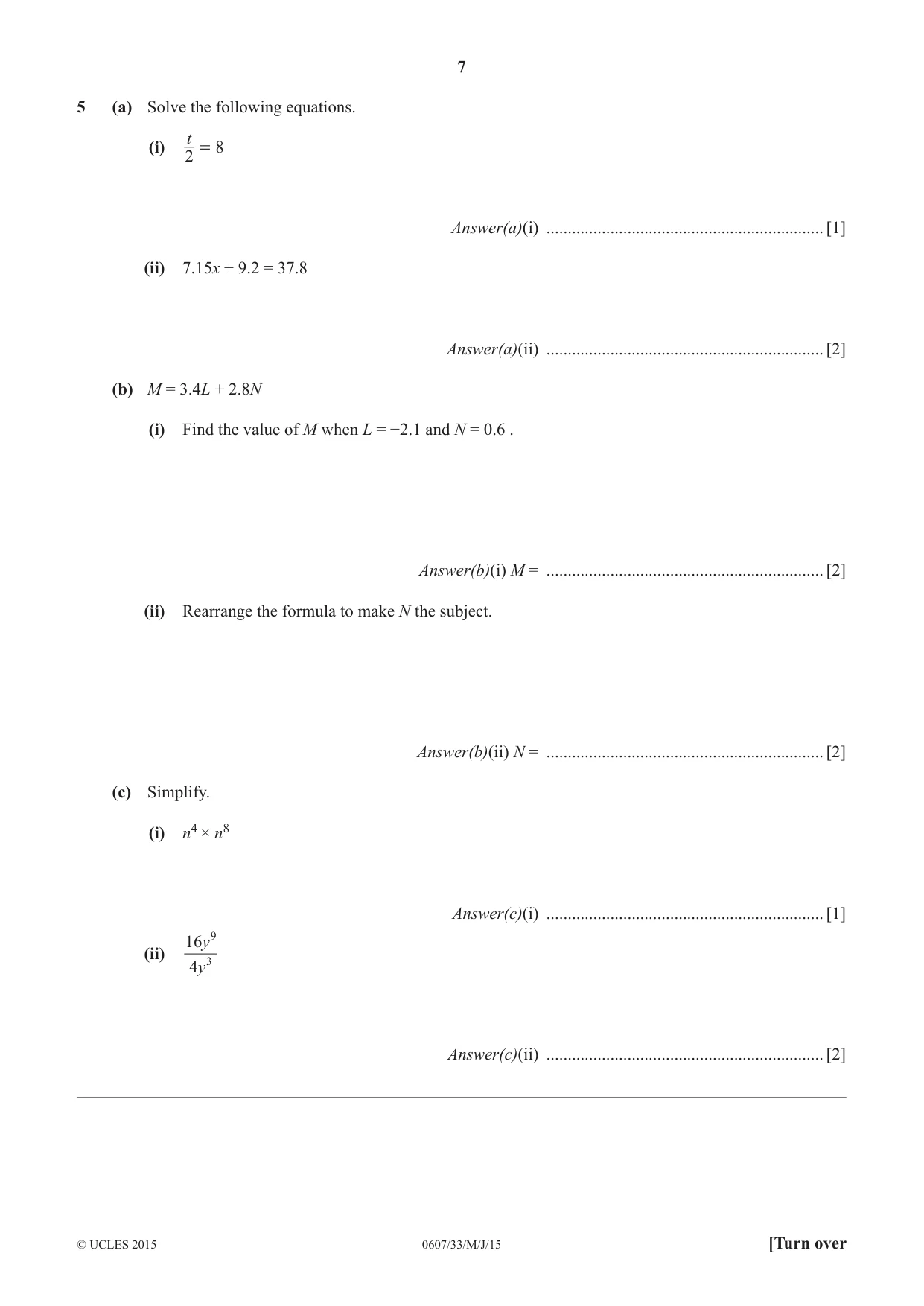 Cambridge IGCSE Mathematics - International 0607 2015 May/June Paper 3 · Variant 3 question paper, page 7 of 16