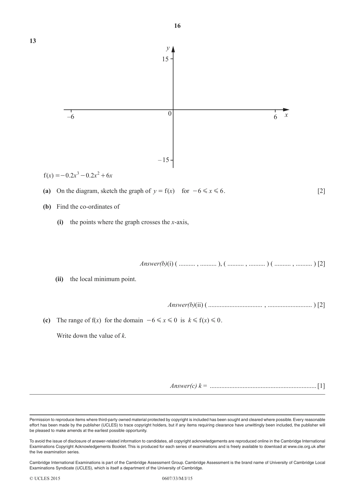 Cambridge IGCSE Mathematics - International 0607 2015 May/June Paper 3 · Variant 3 question paper, page 16 of 16
