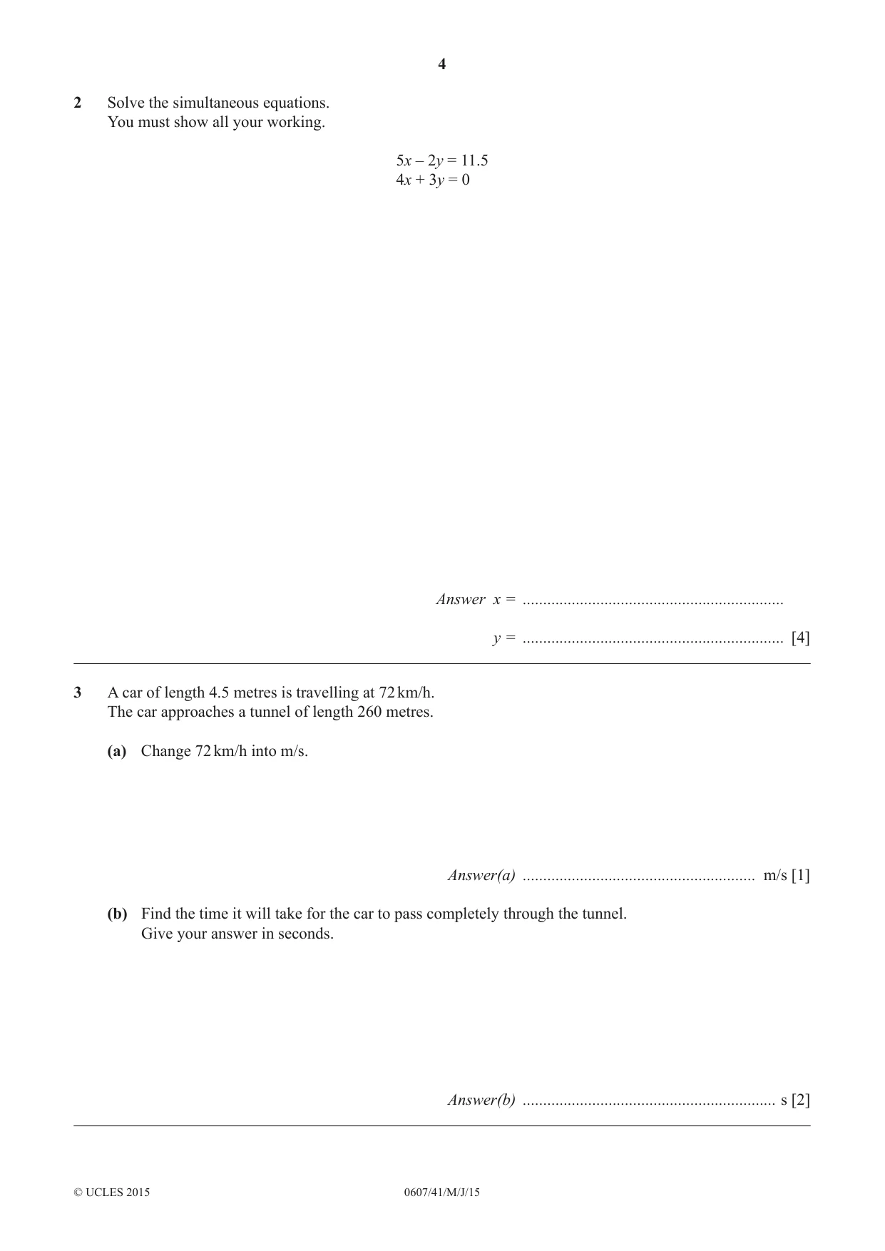 Cambridge IGCSE Mathematics - International 0607 2015 May/June Paper 4 · Variant 1 question paper, page 4 of 20