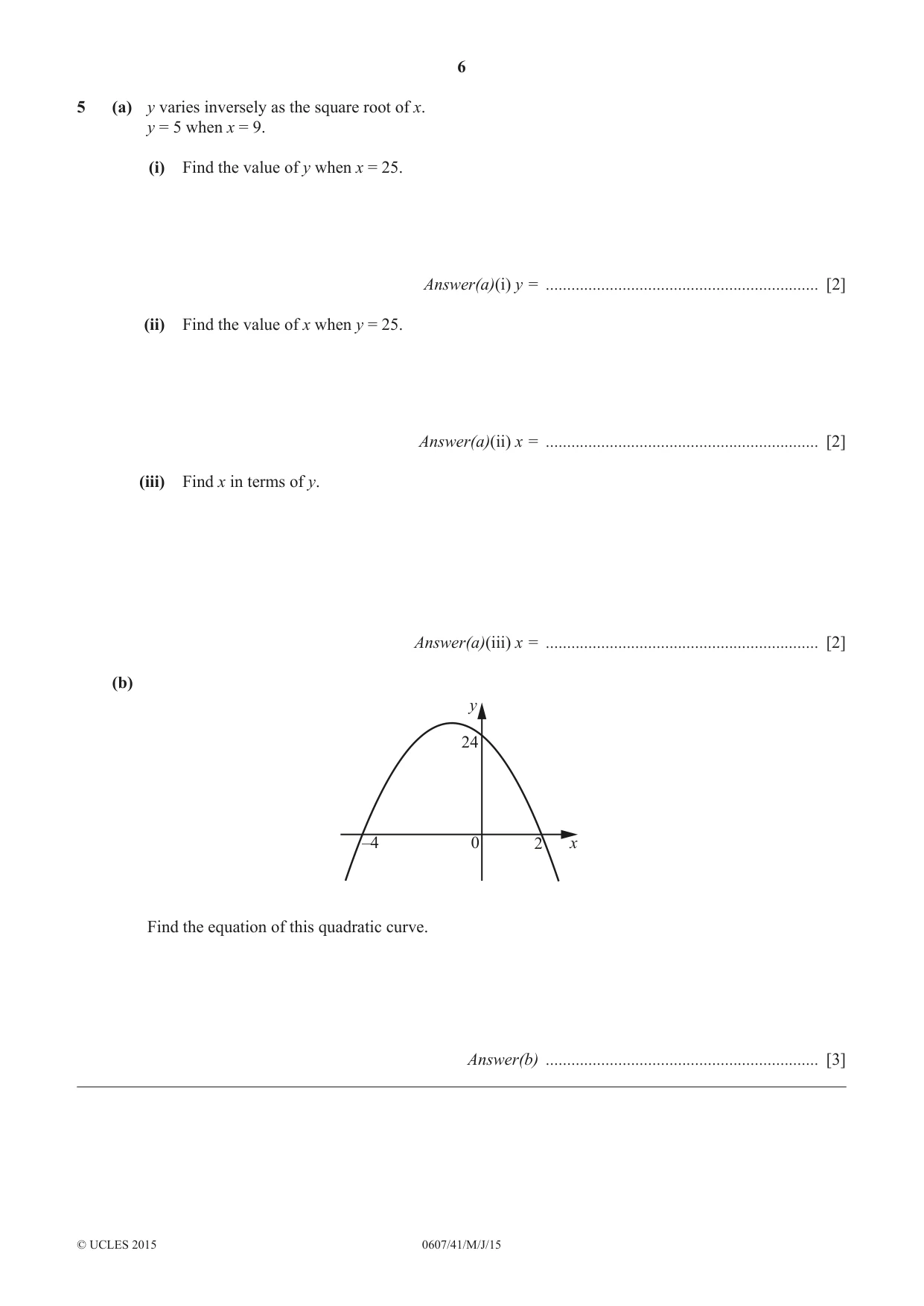 Cambridge IGCSE Mathematics - International 0607 2015 May/June Paper 4 · Variant 1 question paper, page 6 of 20