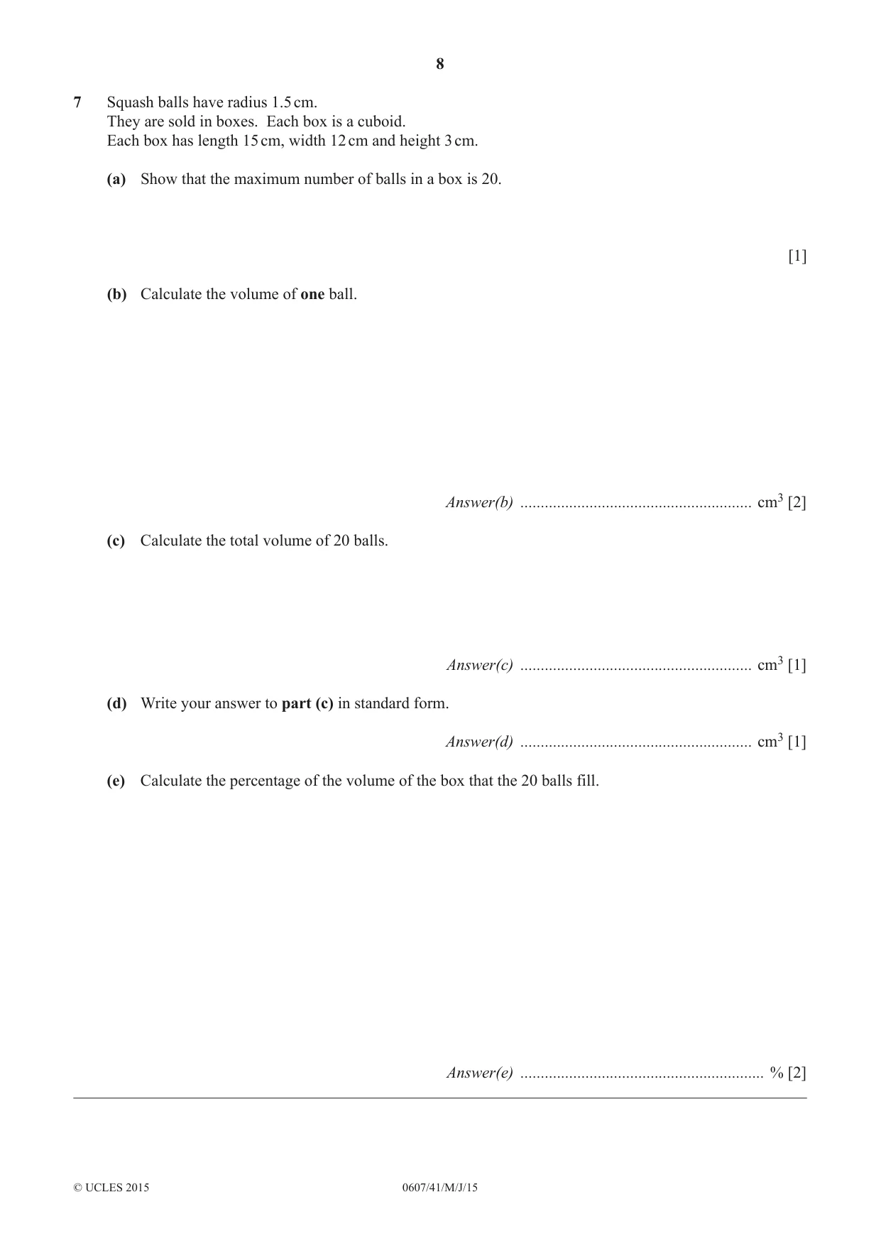 Cambridge IGCSE Mathematics - International 0607 2015 May/June Paper 4 · Variant 1 question paper, page 8 of 20